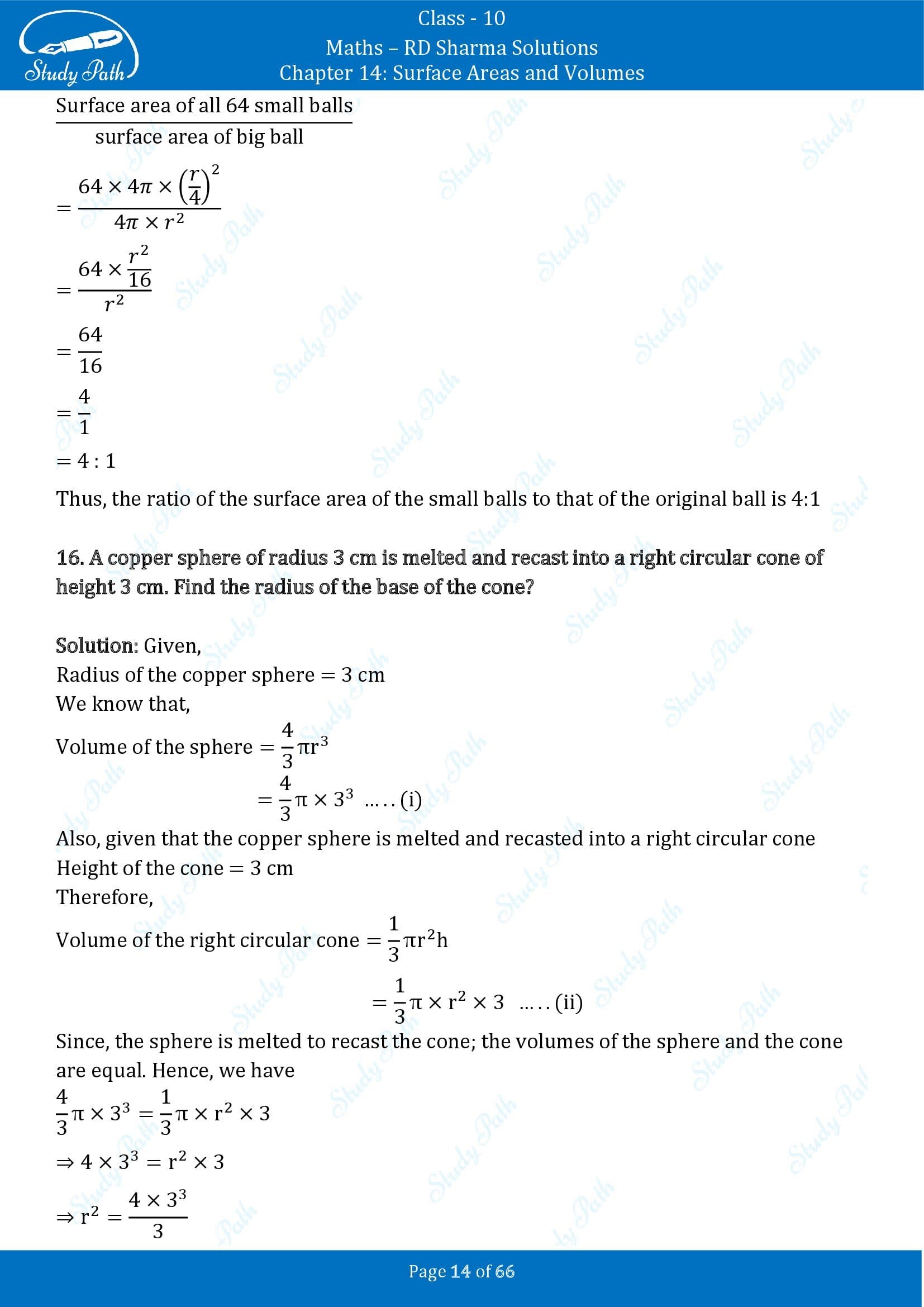 RD Sharma Solutions Class 10 Chapter 14 Surface Areas and Volumes Exercise 14.1 00014
