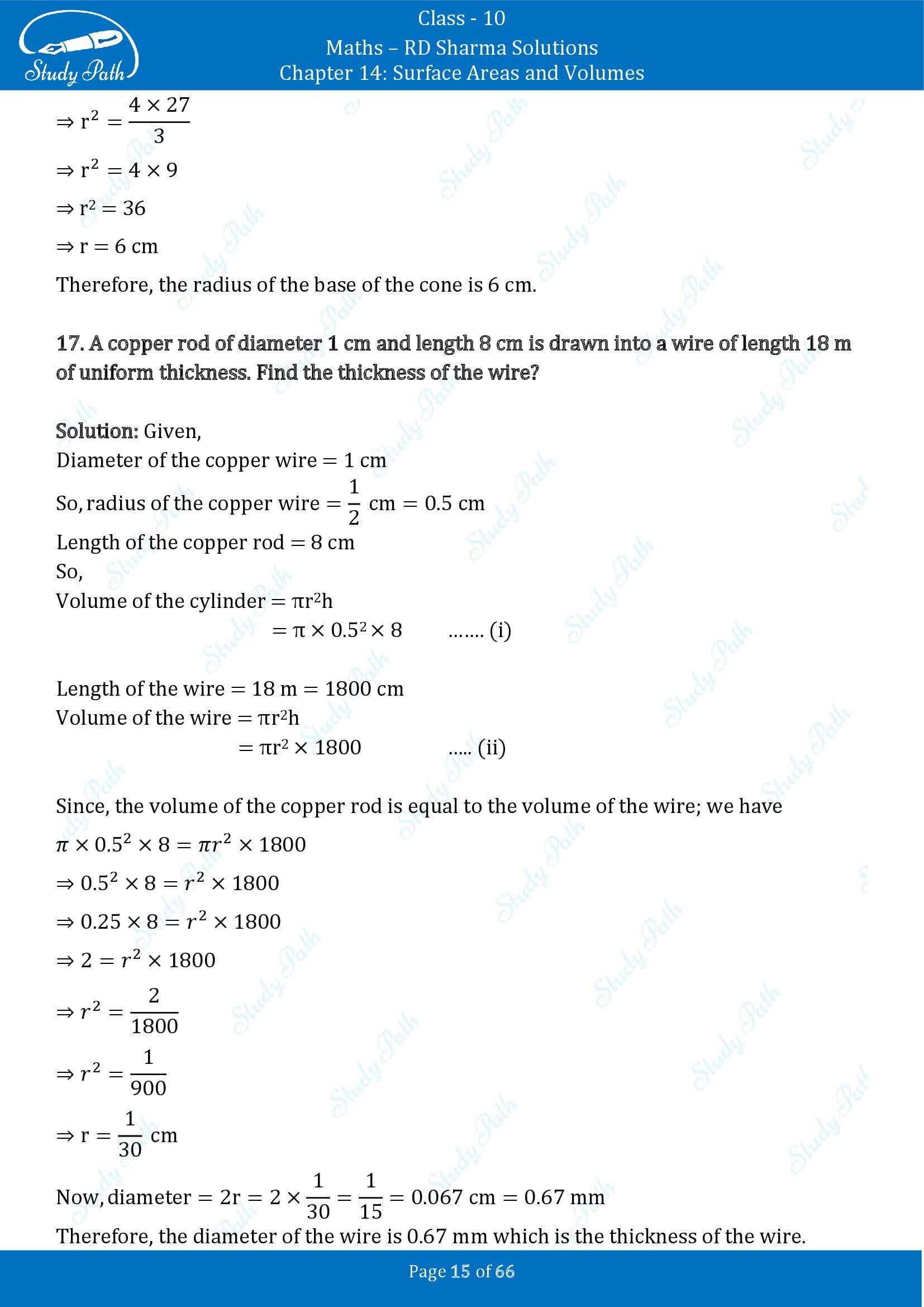 RD Sharma Solutions Class 10 Chapter 14 Surface Areas and Volumes Exercise 14.1 00015
