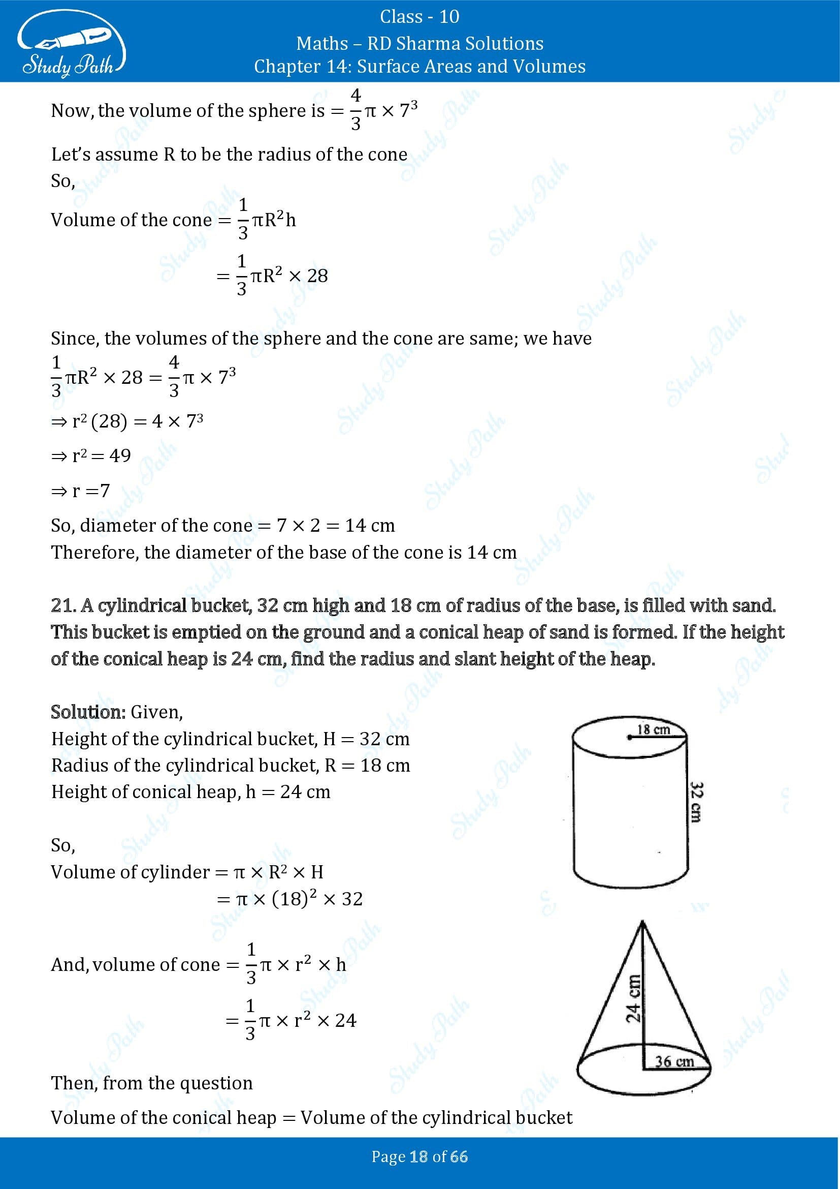 RD Sharma Solutions Class 10 Chapter 14 Surface Areas and Volumes Exercise 14.1 00018