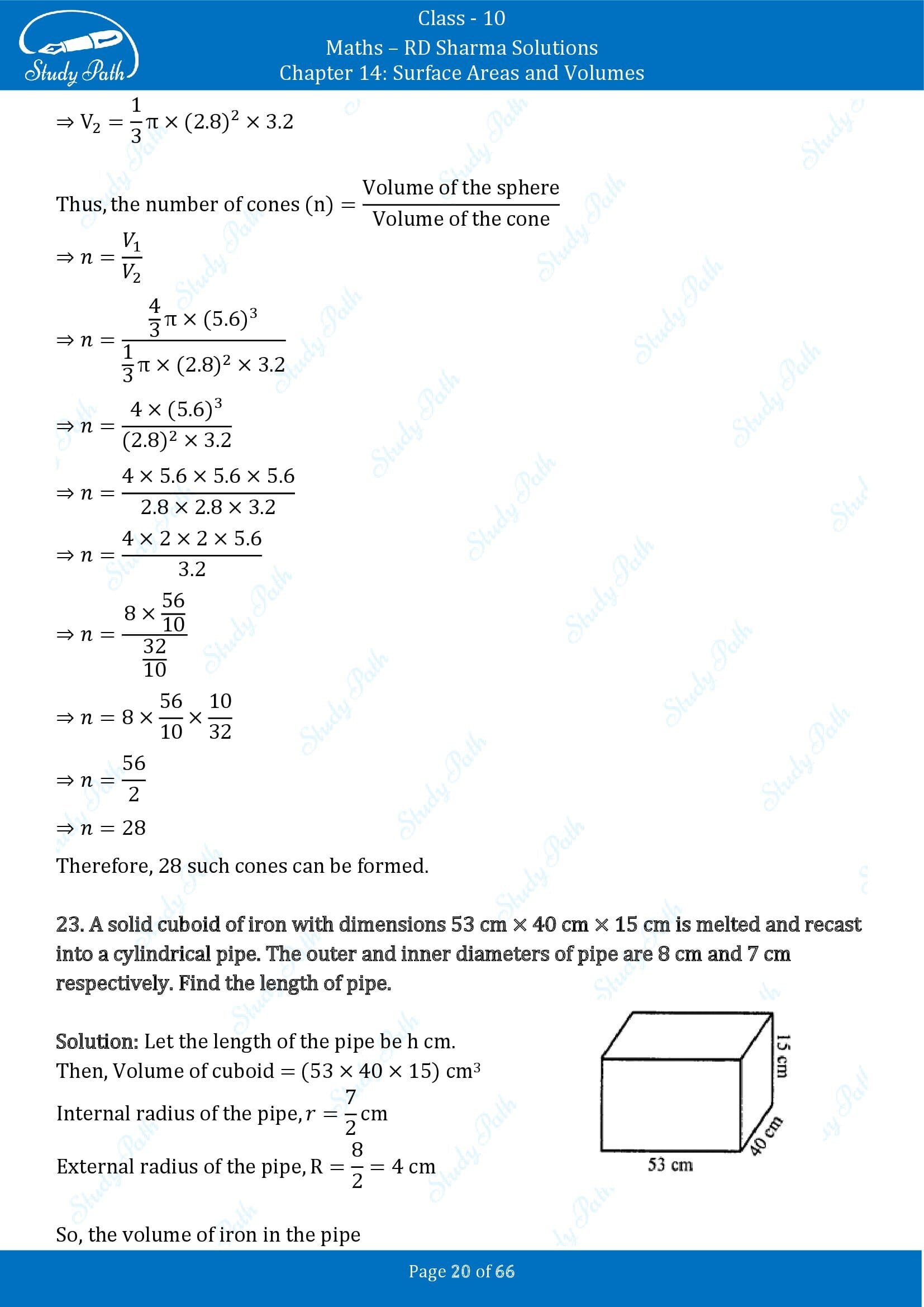 RD Sharma Solutions Class 10 Chapter 14 Surface Areas and Volumes Exercise 14.1 00020