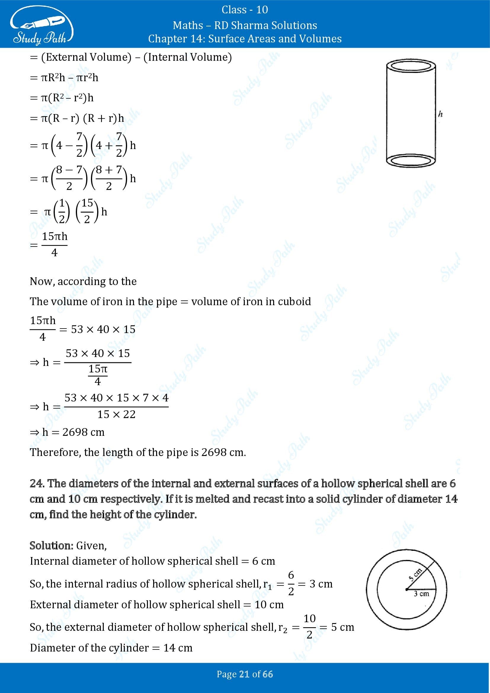 RD Sharma Solutions Class 10 Chapter 14 Surface Areas and Volumes Exercise 14.1 00021