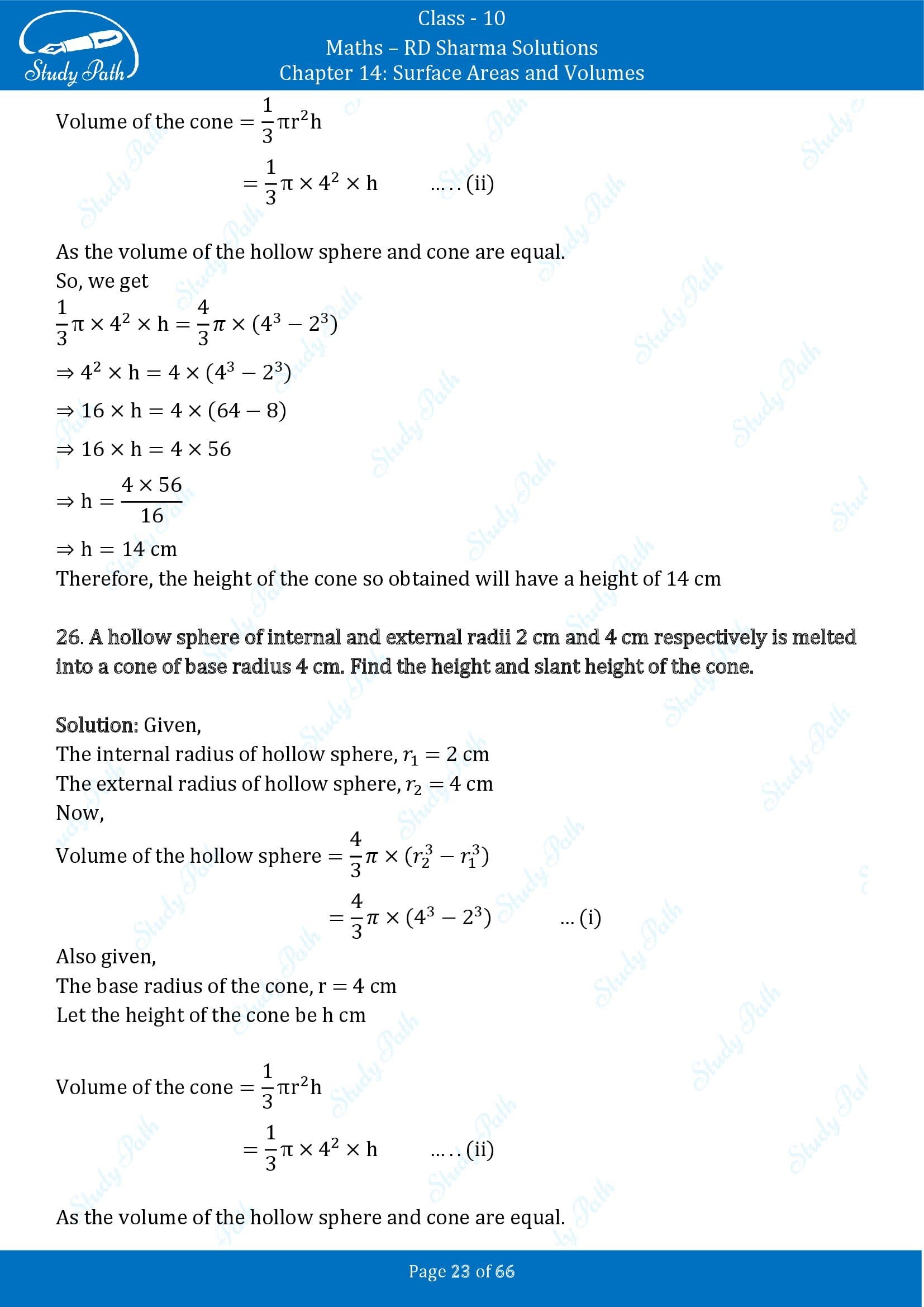 RD Sharma Solutions Class 10 Chapter 14 Surface Areas and Volumes Exercise 14.1 00023
