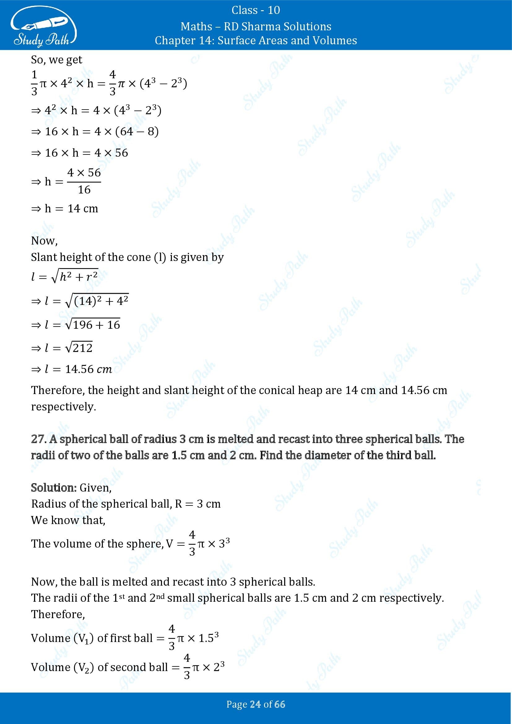 RD Sharma Solutions Class 10 Chapter 14 Surface Areas and Volumes Exercise 14.1 00024