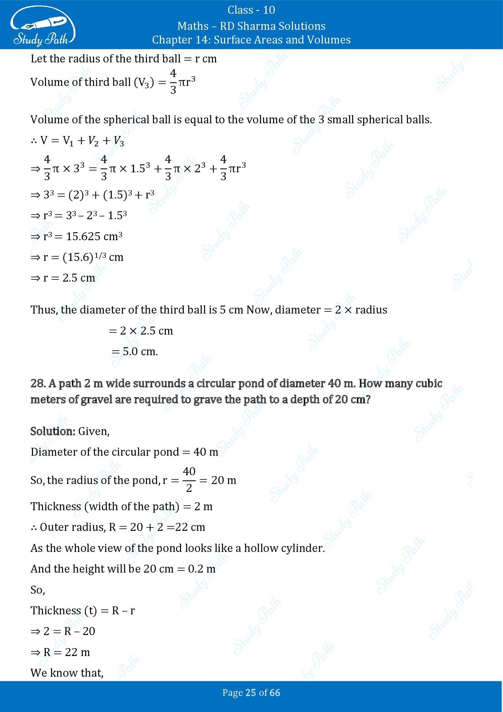 RD Sharma Solutions Class 10 Chapter 14 Surface Areas and Volumes Exercise 14.1 00025