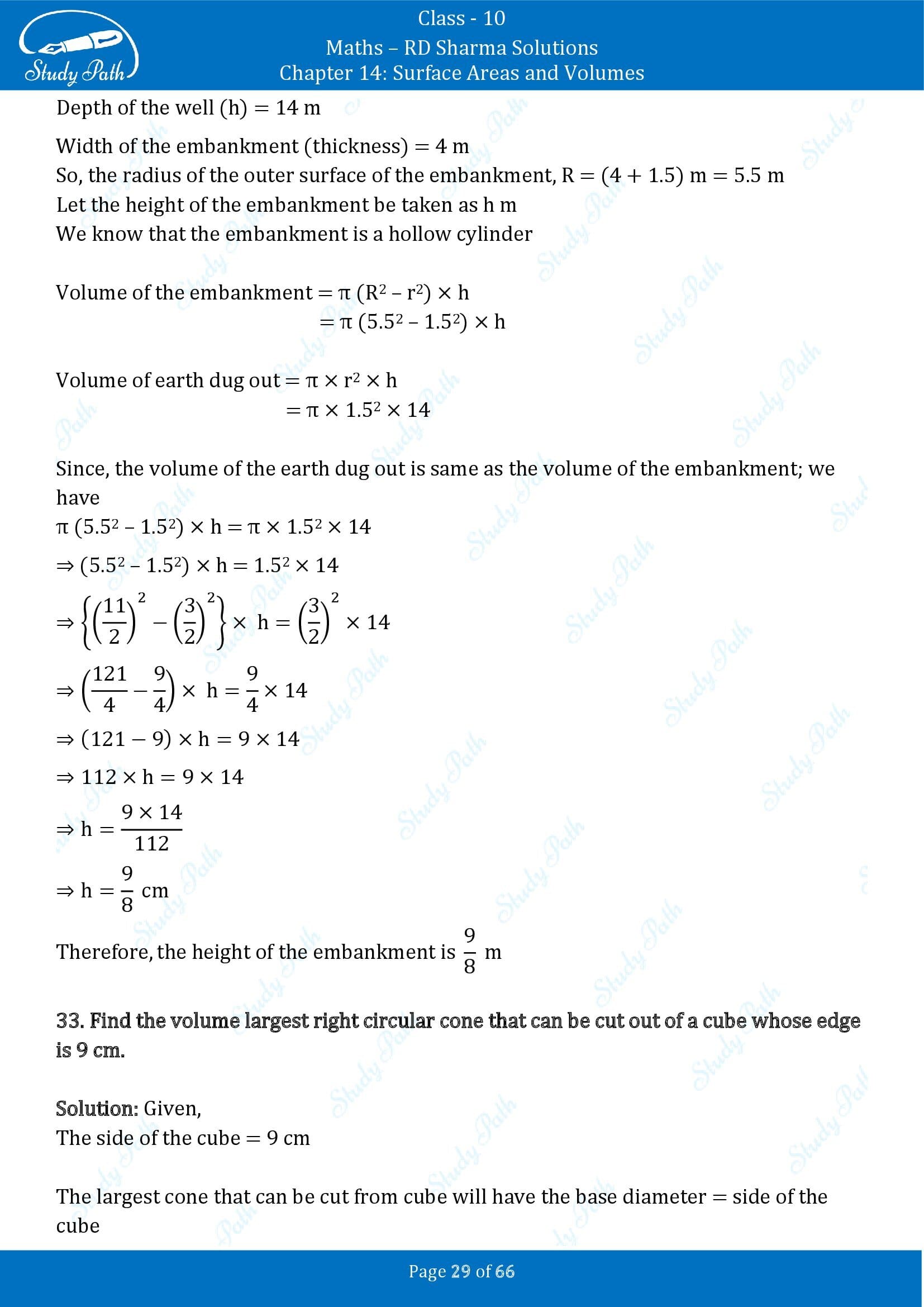 RD Sharma Solutions Class 10 Chapter 14 Surface Areas and Volumes Exercise 14.1 00029