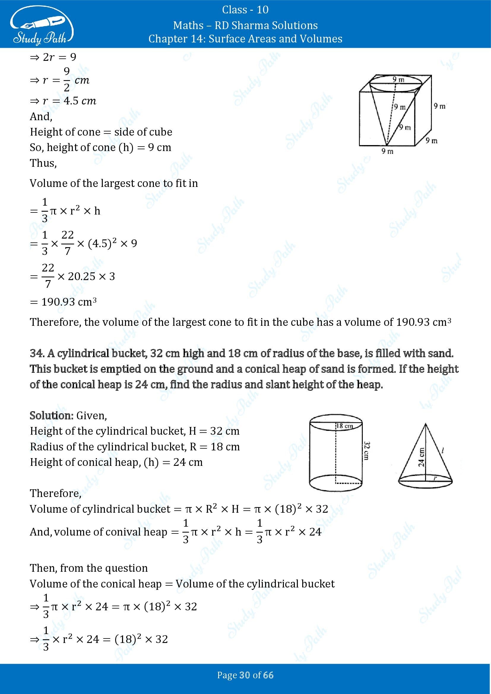 RD Sharma Solutions Class 10 Chapter 14 Surface Areas and Volumes Exercise 14.1 00030