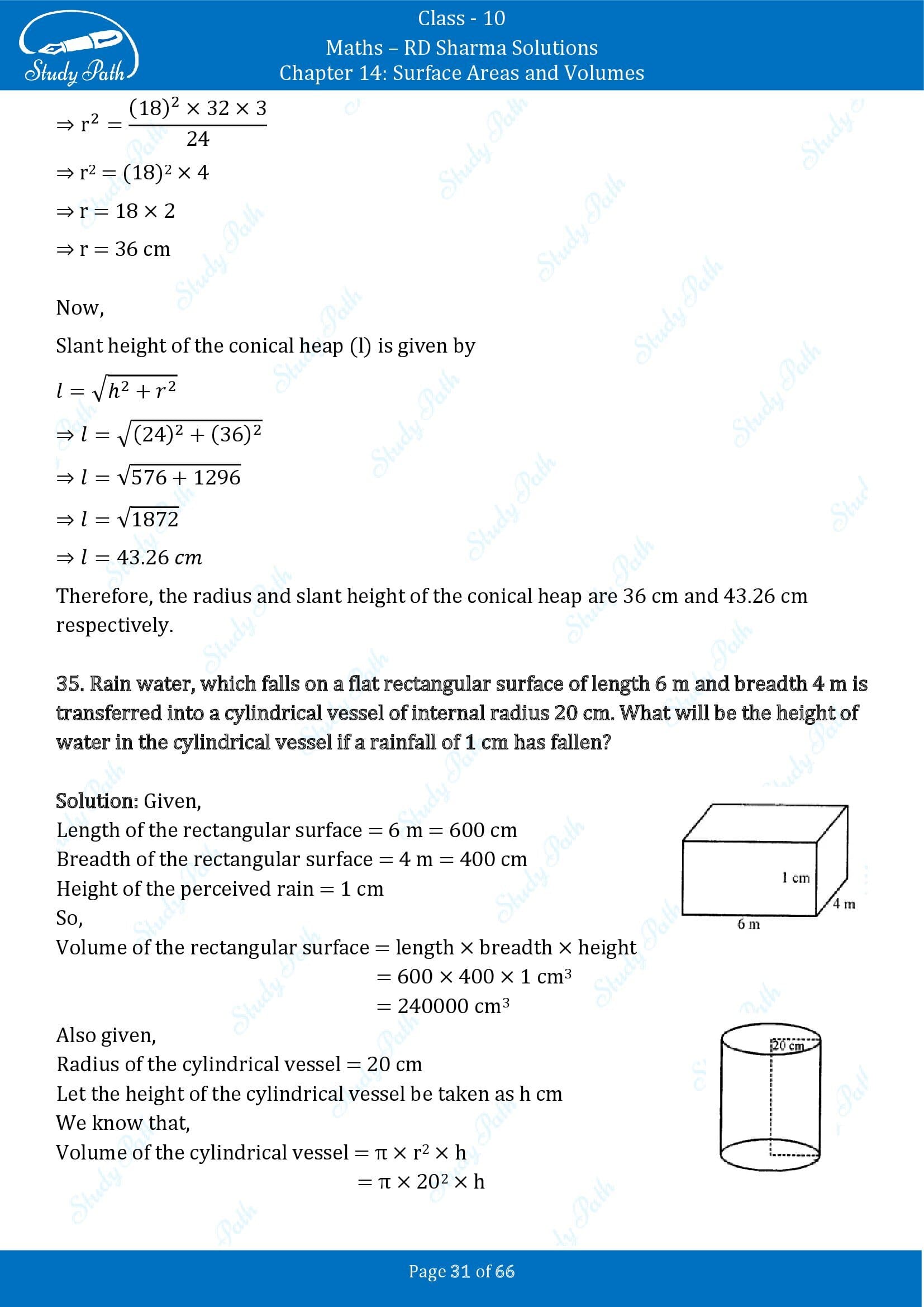 RD Sharma Solutions Class 10 Chapter 14 Surface Areas and Volumes Exercise 14.1 00031