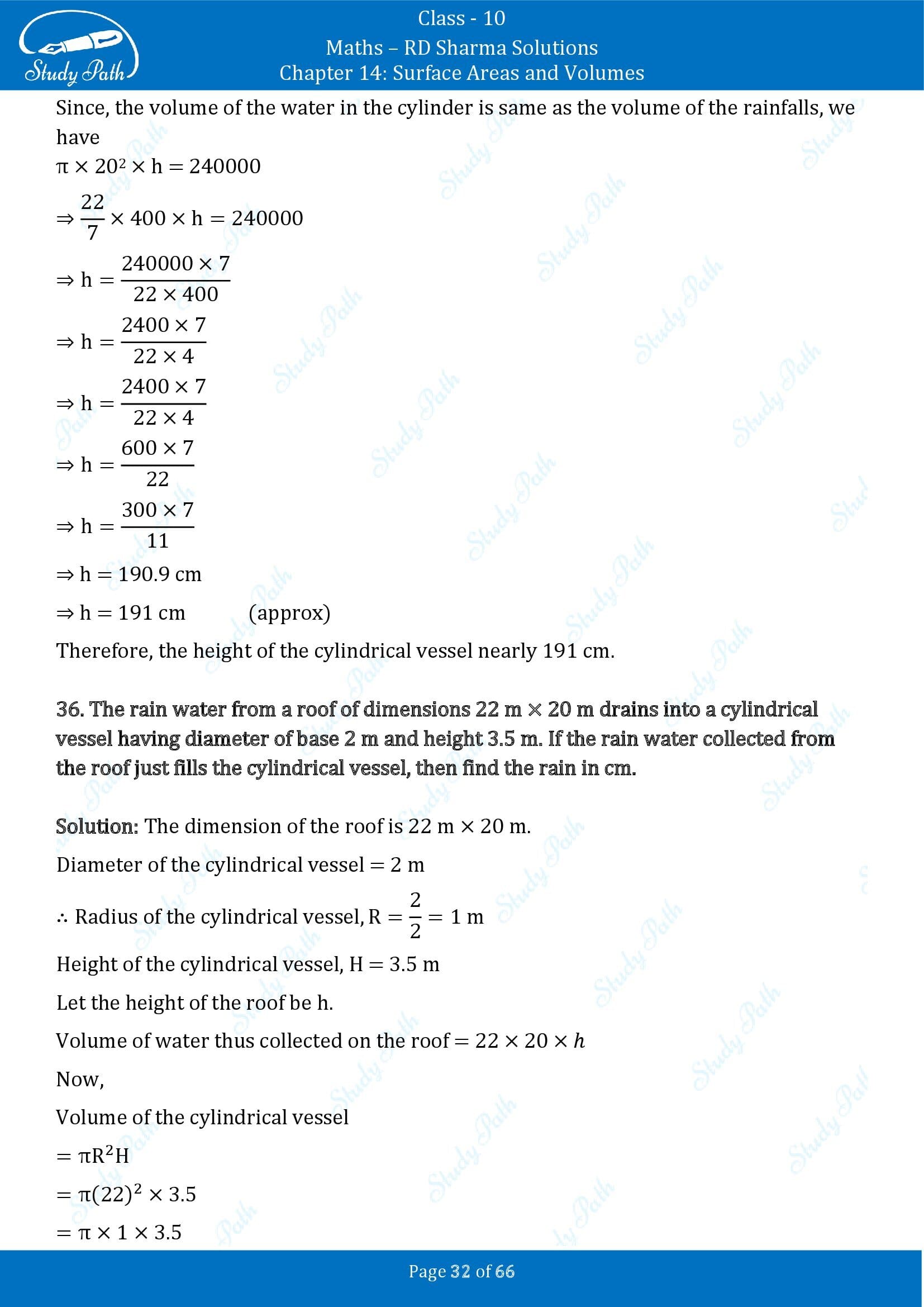 RD Sharma Solutions Class 10 Chapter 14 Surface Areas and Volumes Exercise 14.1 00032
