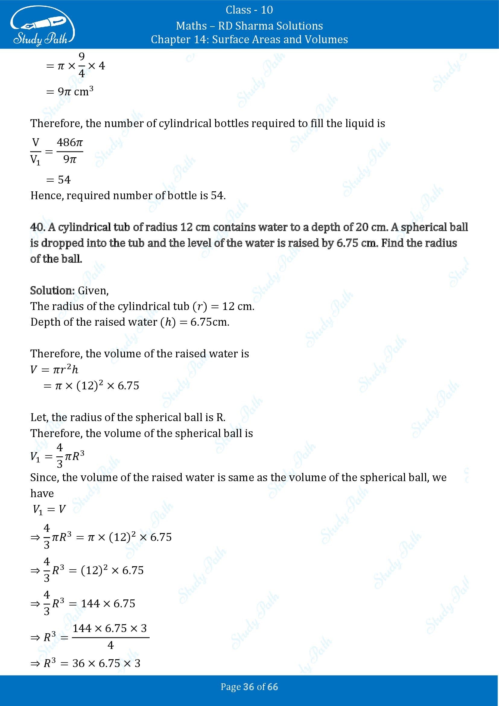 RD Sharma Solutions Class 10 Chapter 14 Surface Areas and Volumes Exercise 14.1 00036