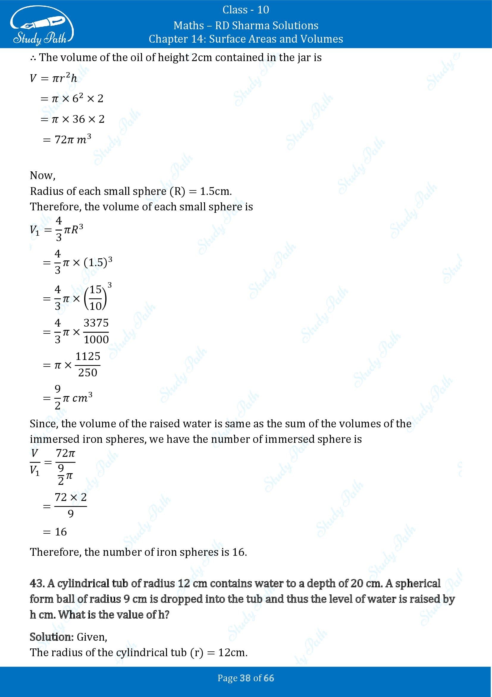 RD Sharma Solutions Class 10 Chapter 14 Surface Areas and Volumes Exercise 14.1 00038