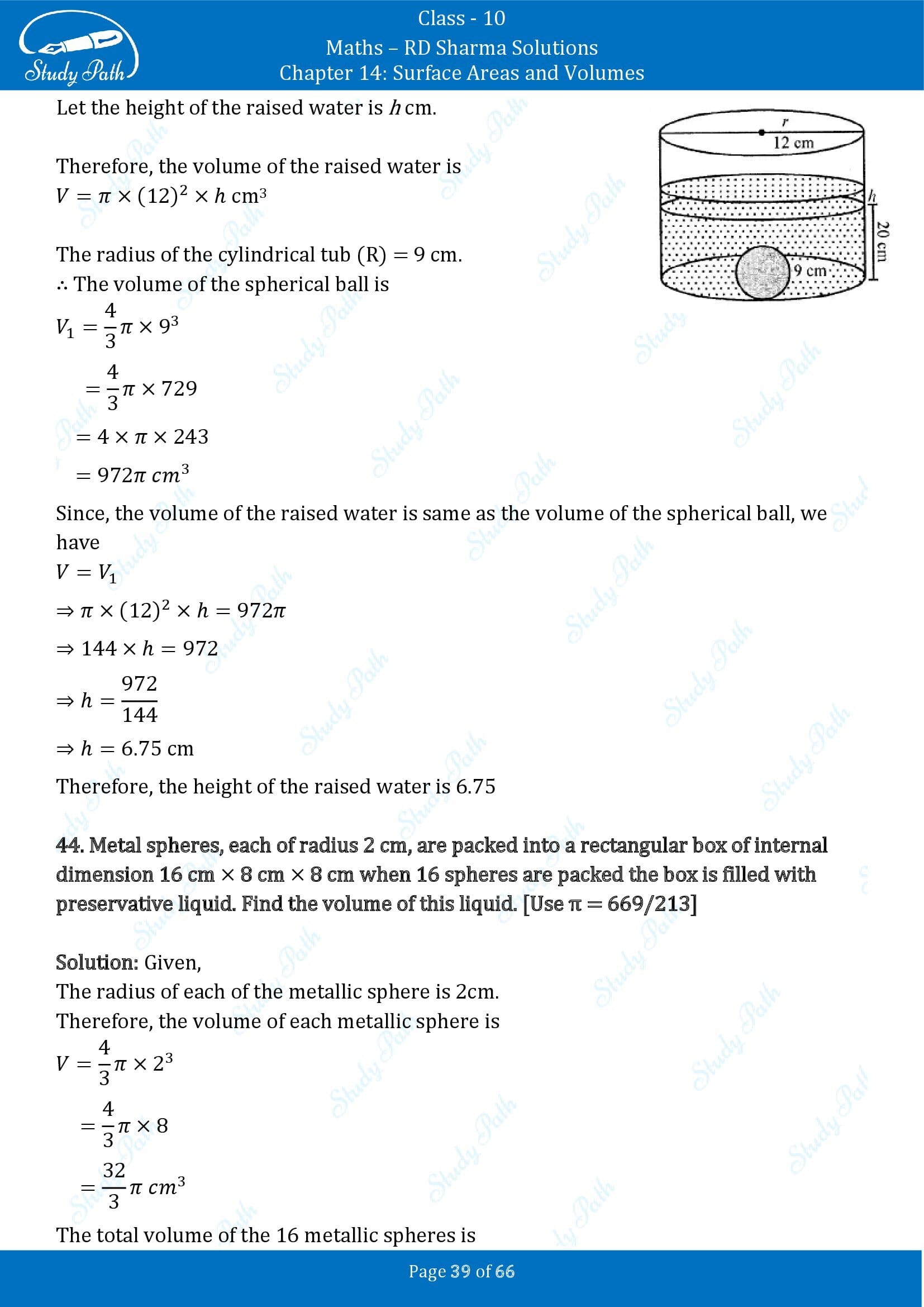 RD Sharma Solutions Class 10 Chapter 14 Surface Areas and Volumes Exercise 14.1 00039