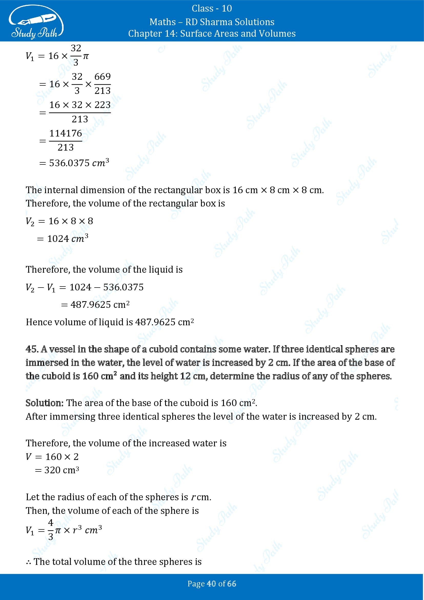 RD Sharma Solutions Class 10 Chapter 14 Surface Areas and Volumes Exercise 14.1 00040