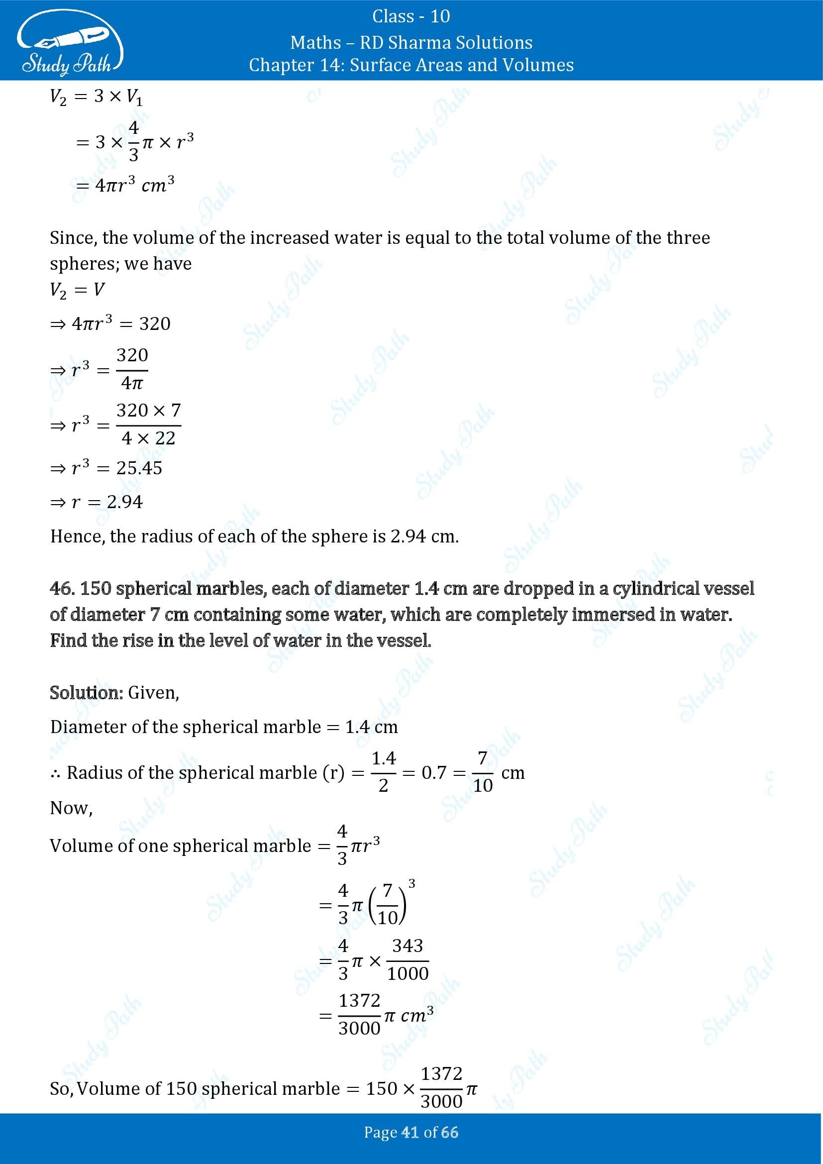 RD Sharma Solutions Class 10 Chapter 14 Surface Areas and Volumes Exercise 14.1 00041