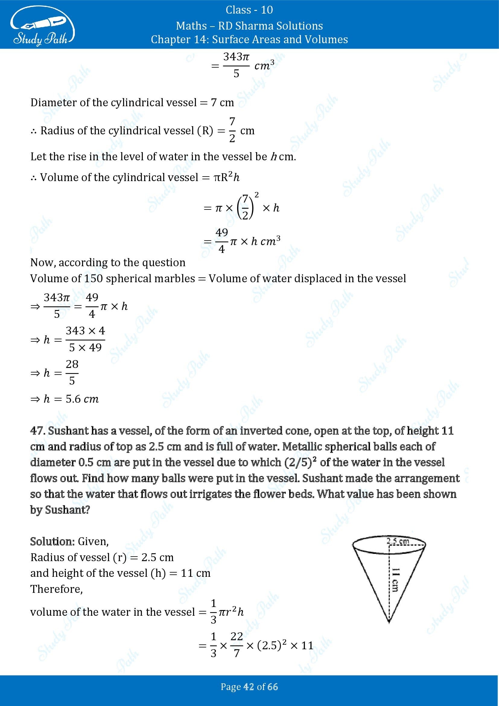 RD Sharma Solutions Class 10 Chapter 14 Surface Areas and Volumes Exercise 14.1 00042