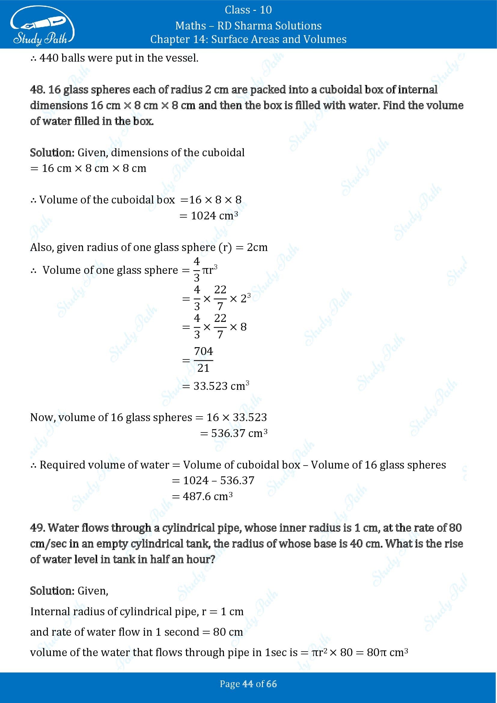 RD Sharma Solutions Class 10 Chapter 14 Surface Areas and Volumes Exercise 14.1 00044