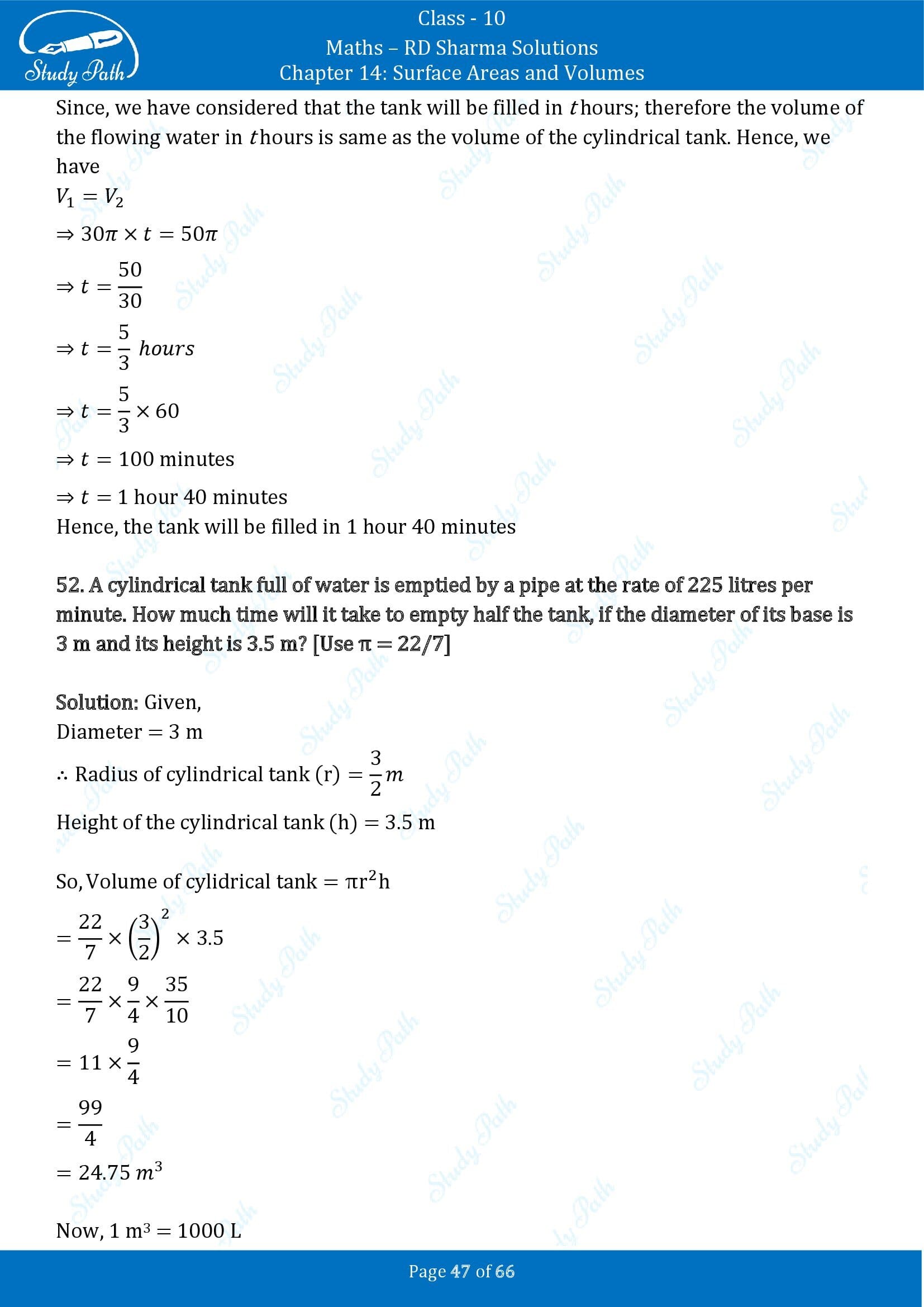 RD Sharma Solutions Class 10 Chapter 14 Surface Areas and Volumes Exercise 14.1 00047