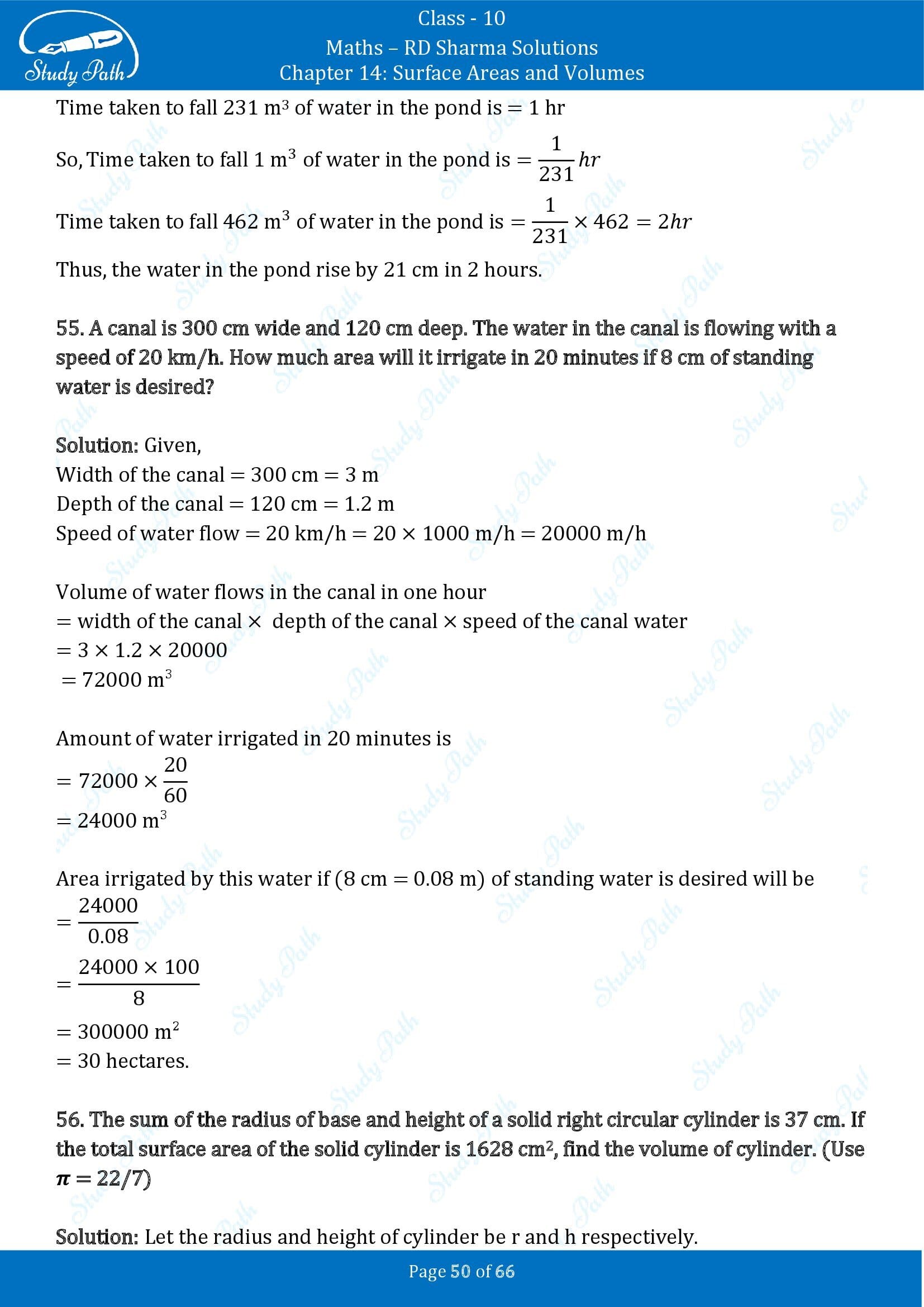 RD Sharma Solutions Class 10 Chapter 14 Surface Areas and Volumes Exercise 14.1 00050