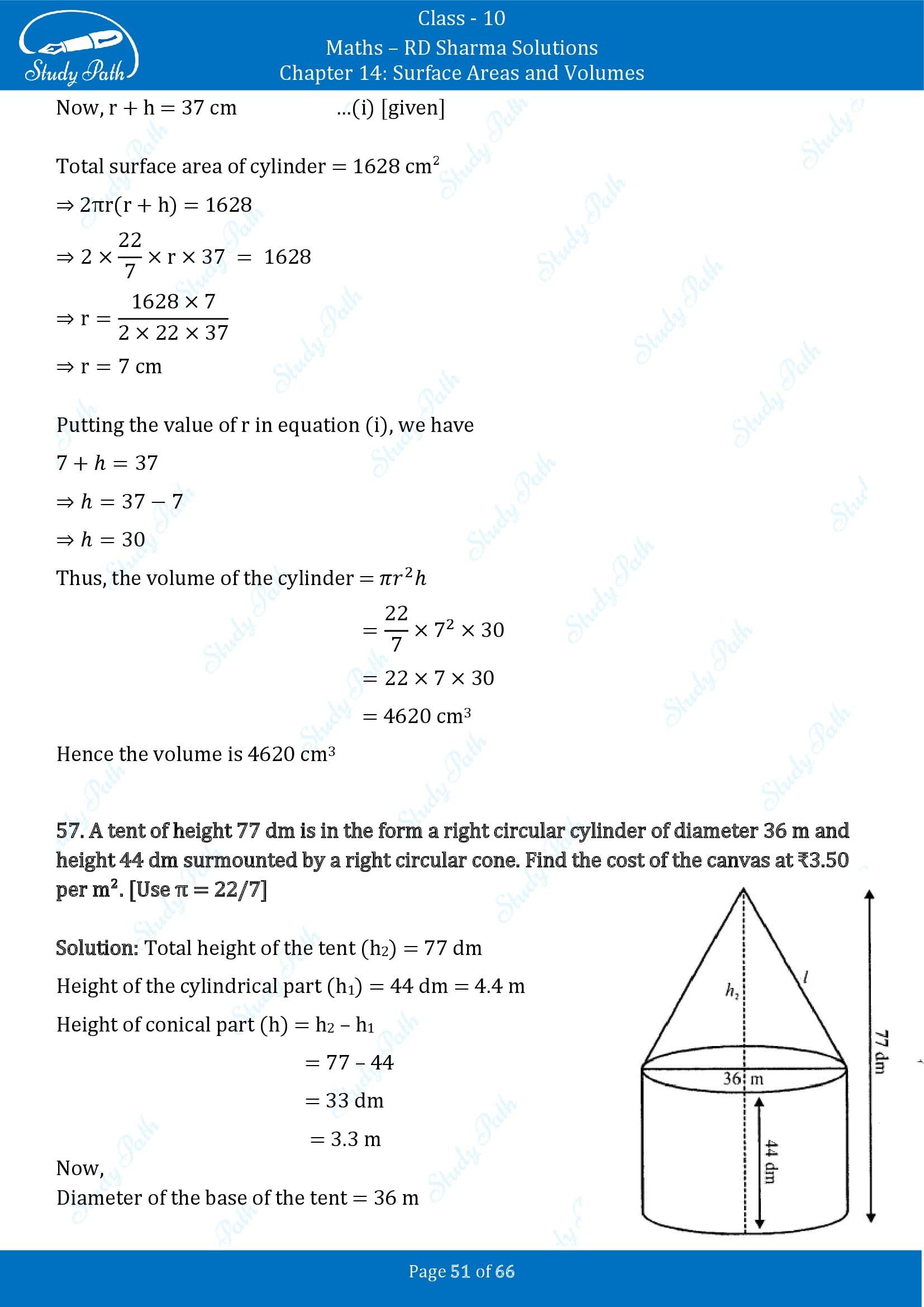RD Sharma Solutions Class 10 Chapter 14 Surface Areas and Volumes Exercise 14.1 00051