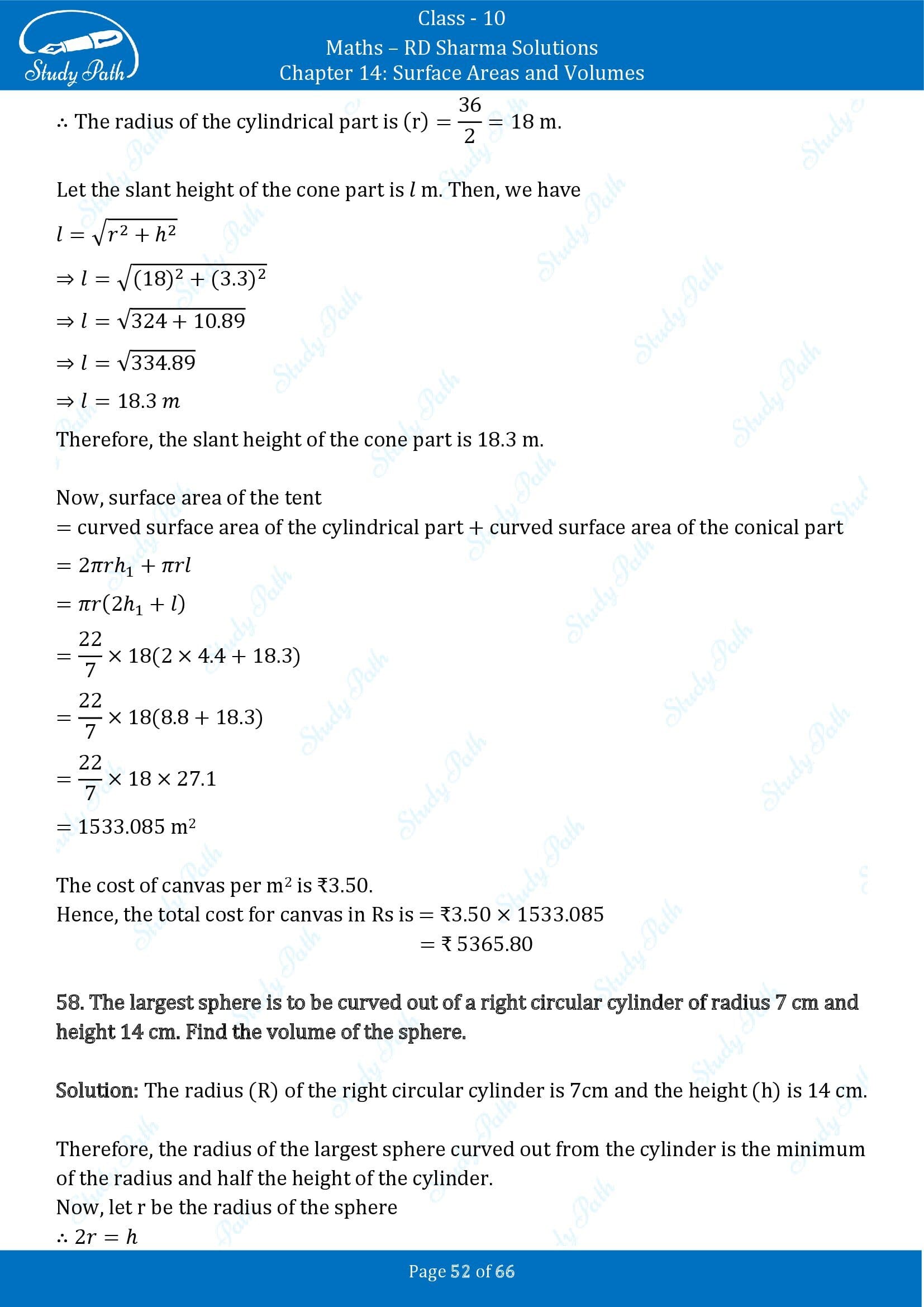 RD Sharma Solutions Class 10 Chapter 14 Surface Areas and Volumes Exercise 14.1 00052
