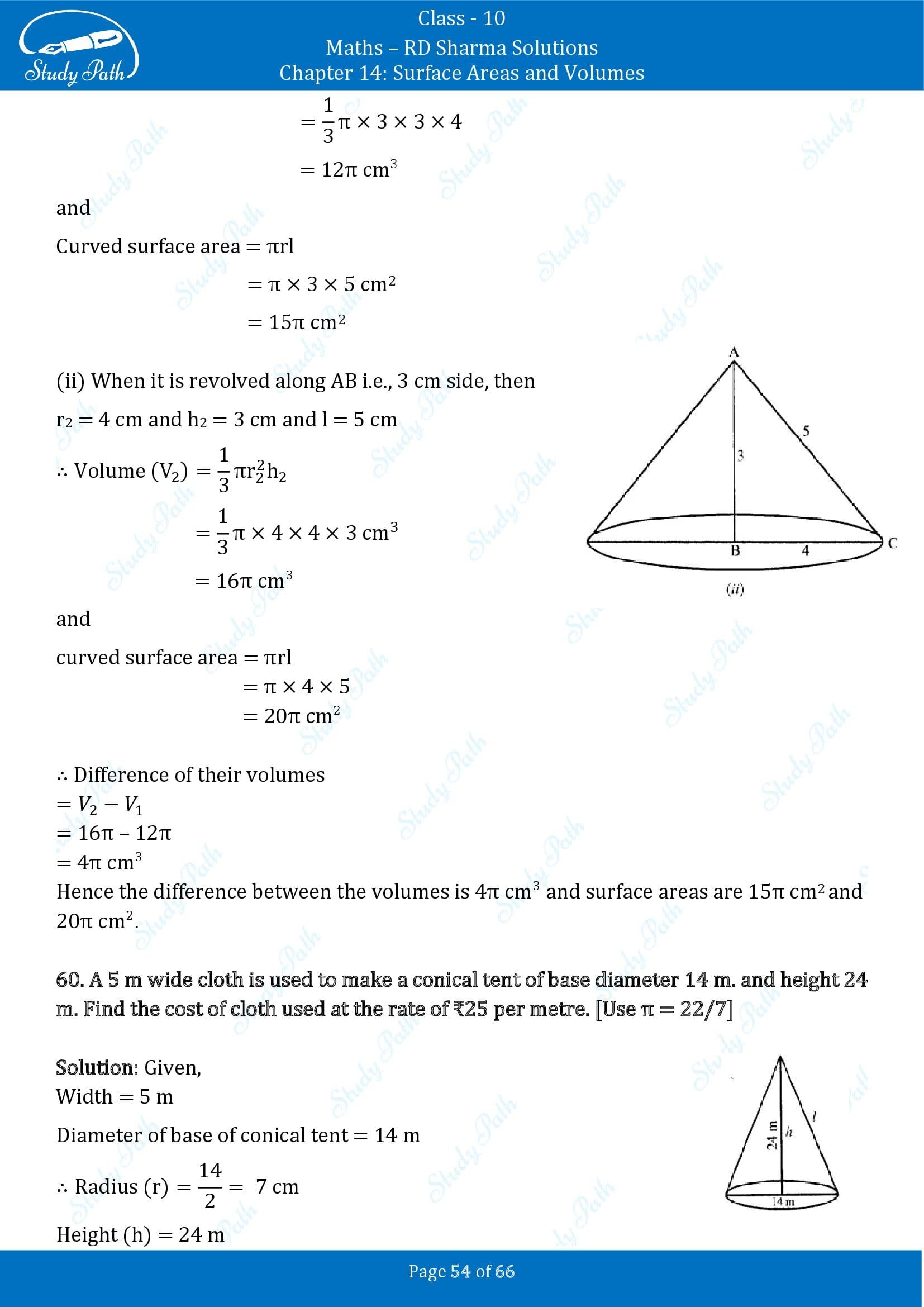 RD Sharma Solutions Class 10 Chapter 14 Surface Areas and Volumes Exercise 14.1 00054