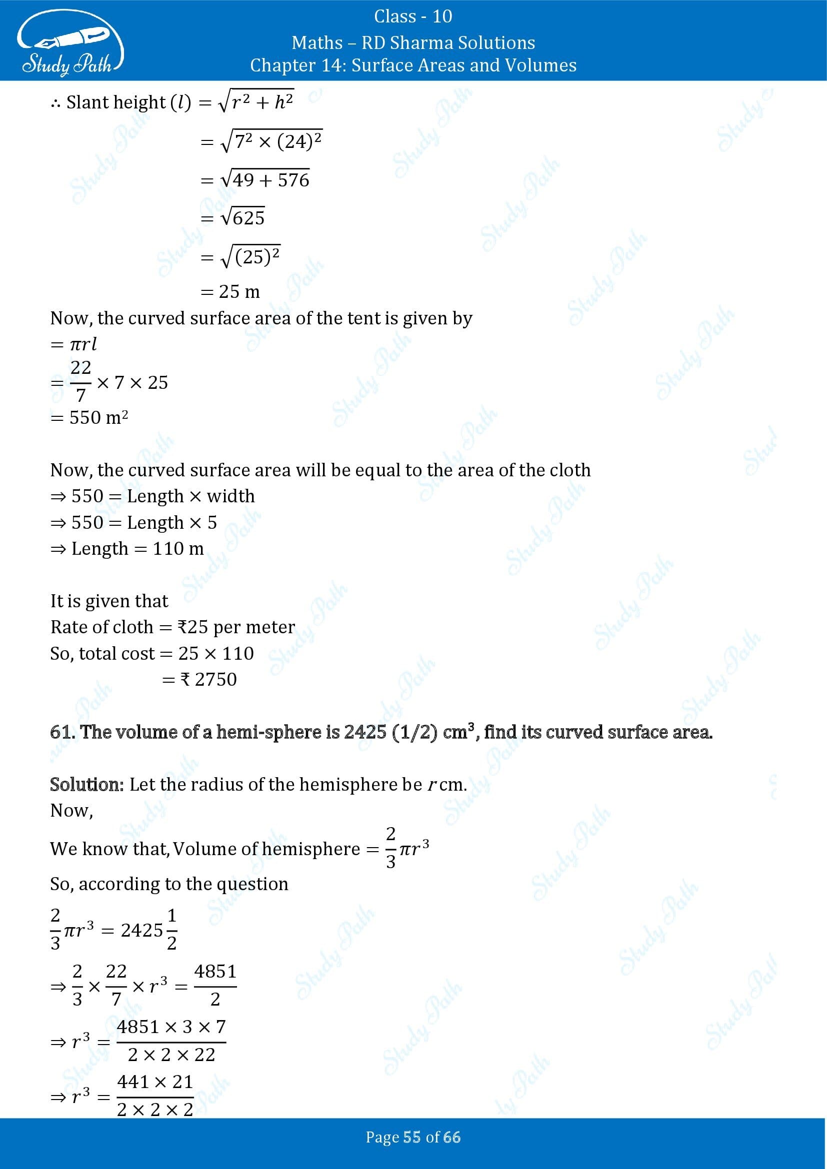 RD Sharma Solutions Class 10 Chapter 14 Surface Areas and Volumes Exercise 14.1 00055
