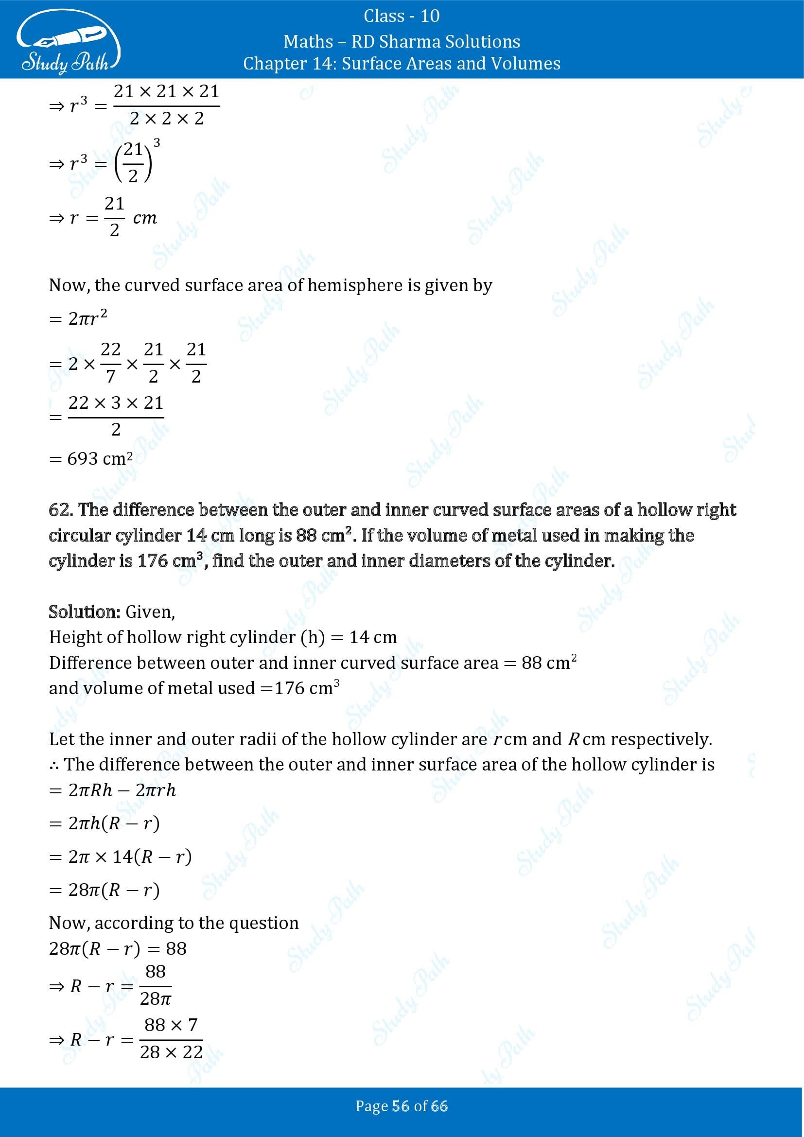 RD Sharma Solutions Class 10 Chapter 14 Surface Areas and Volumes Exercise 14.1 00056
