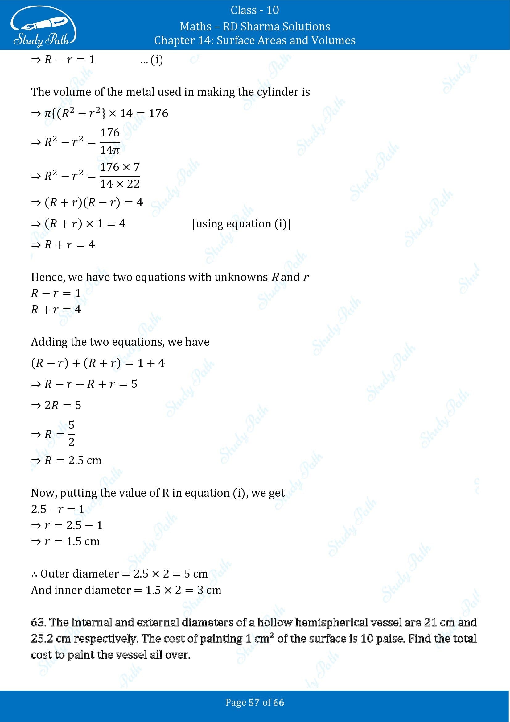 RD Sharma Solutions Class 10 Chapter 14 Surface Areas and Volumes Exercise 14.1 00057