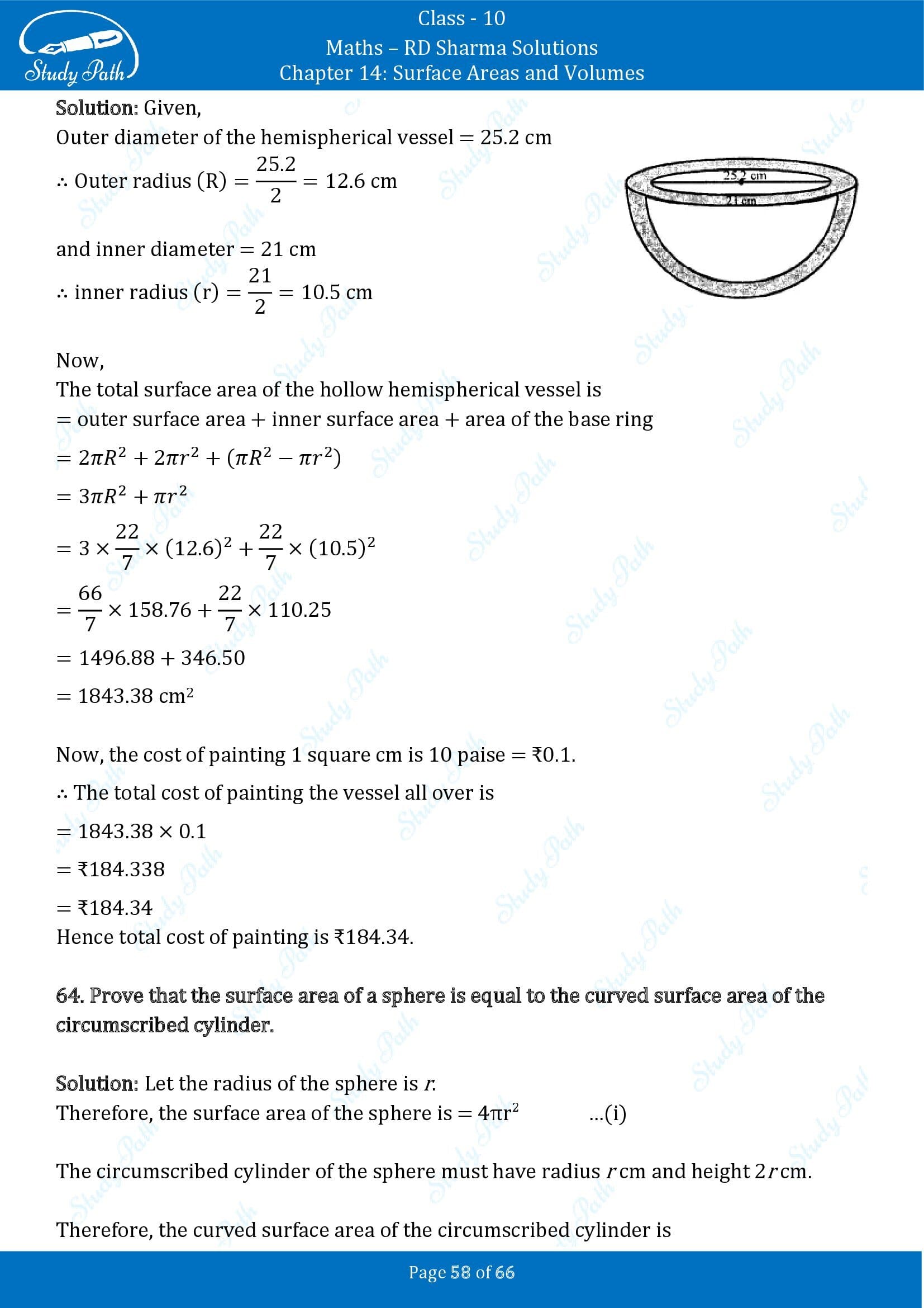 RD Sharma Solutions Class 10 Chapter 14 Surface Areas and Volumes Exercise 14.1 00058