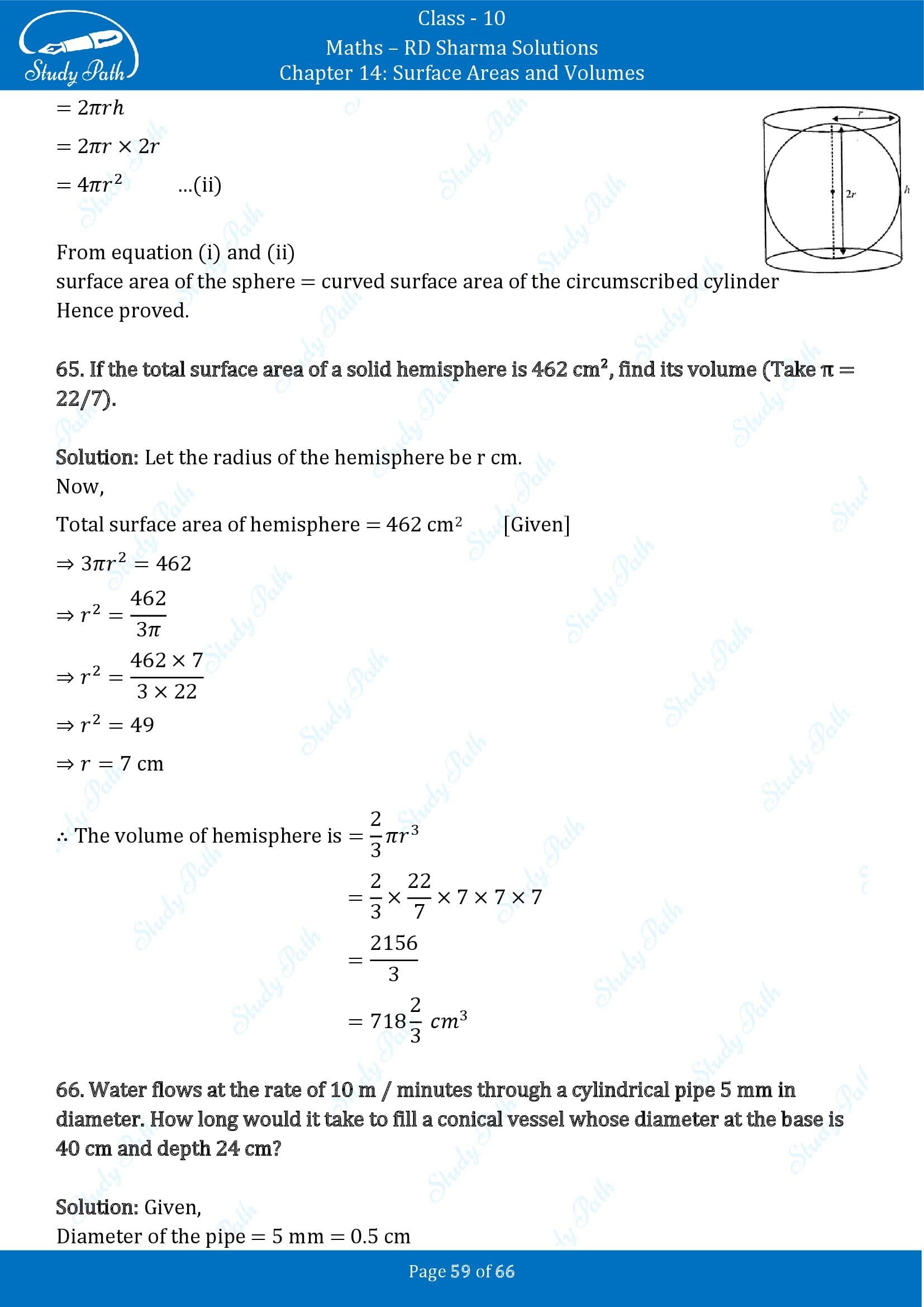 RD Sharma Solutions Class 10 Chapter 14 Surface Areas and Volumes Exercise 14.1 00059
