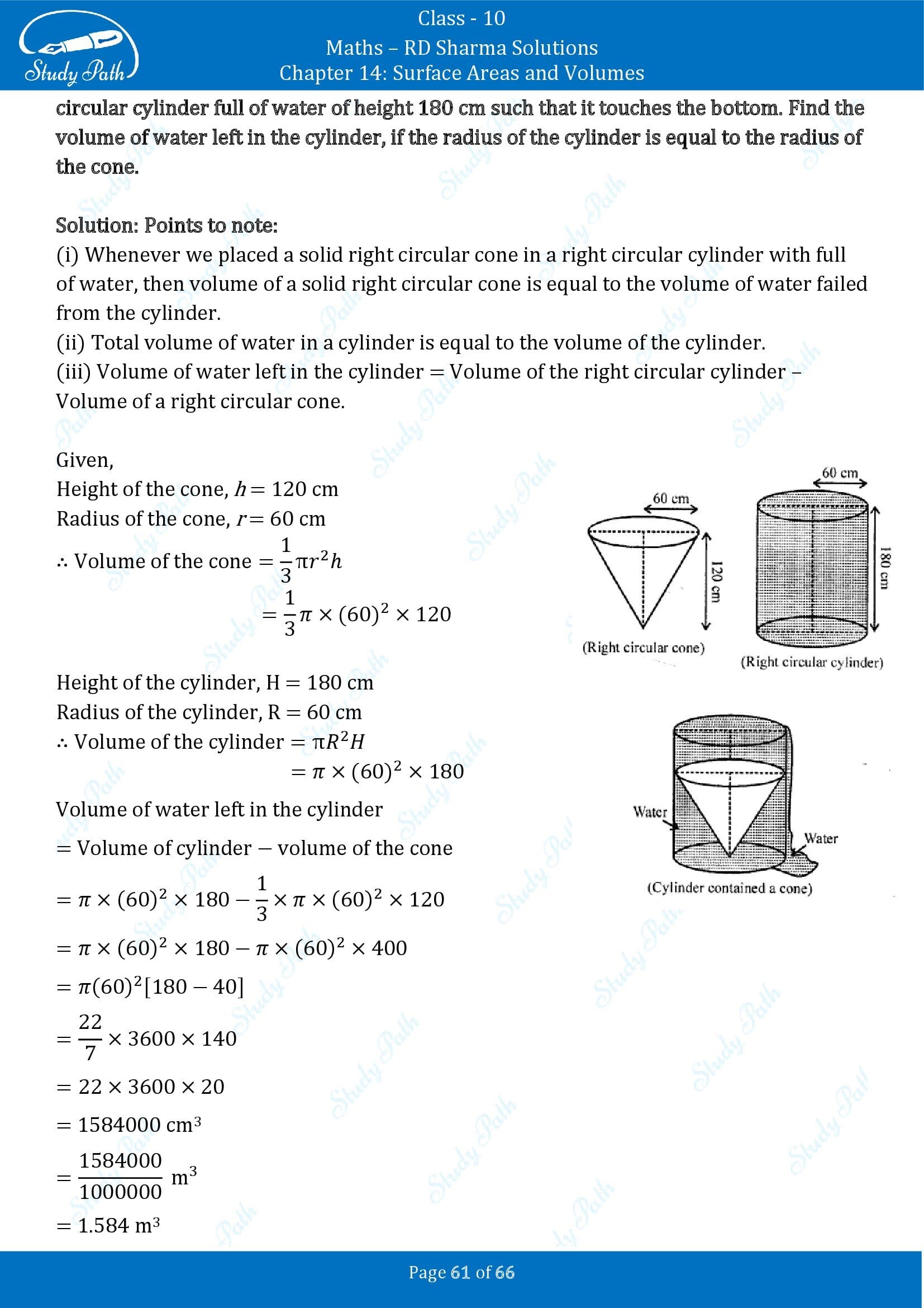 RD Sharma Solutions Class 10 Chapter 14 Surface Areas and Volumes Exercise 14.1 00061