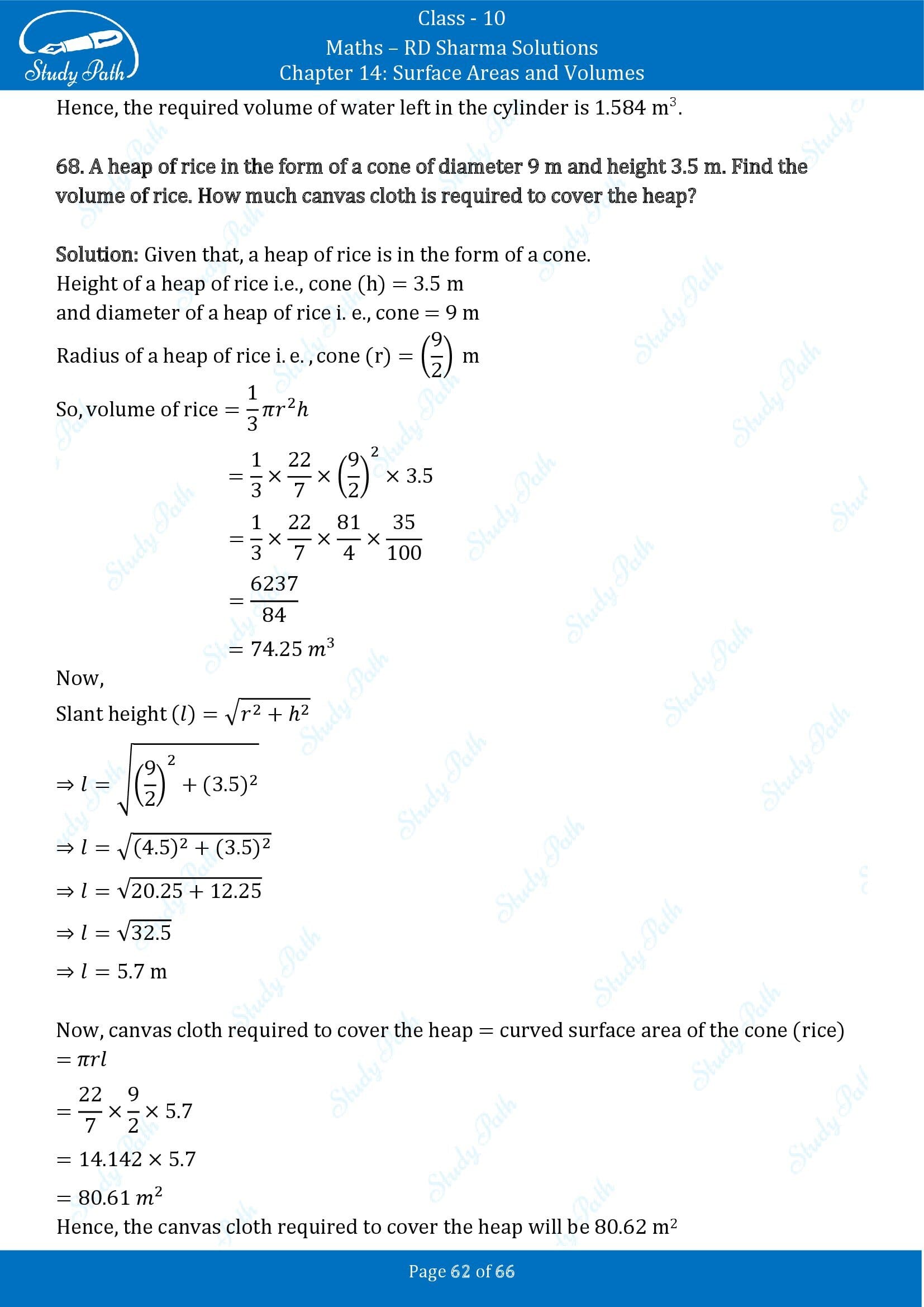 RD Sharma Solutions Class 10 Chapter 14 Surface Areas and Volumes Exercise 14.1 00062