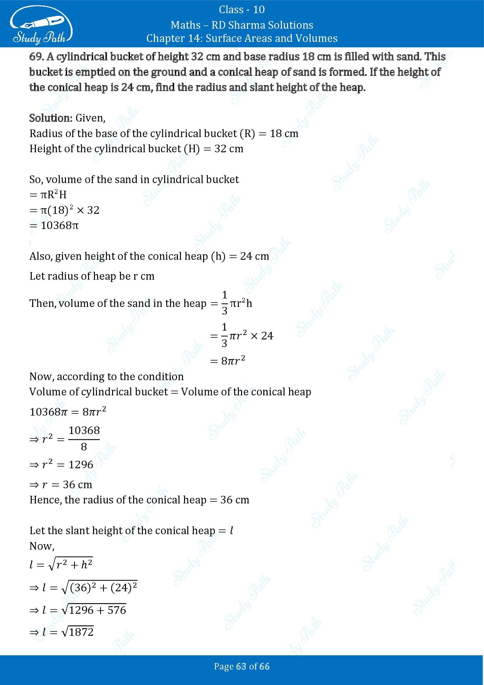 RD Sharma Solutions Class 10 Chapter 14 Surface Areas and Volumes Exercise 14.1 00063