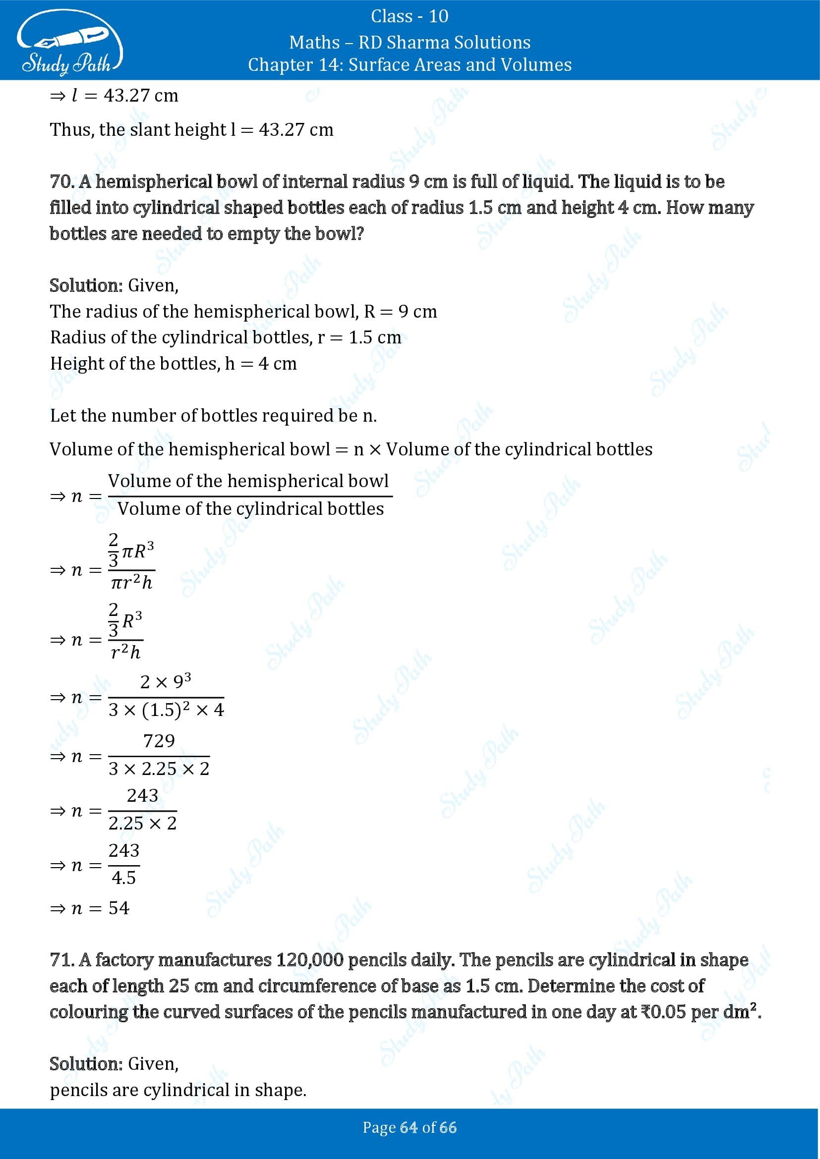 RD Sharma Solutions Class 10 Chapter 14 Surface Areas and Volumes Exercise 14.1 00064