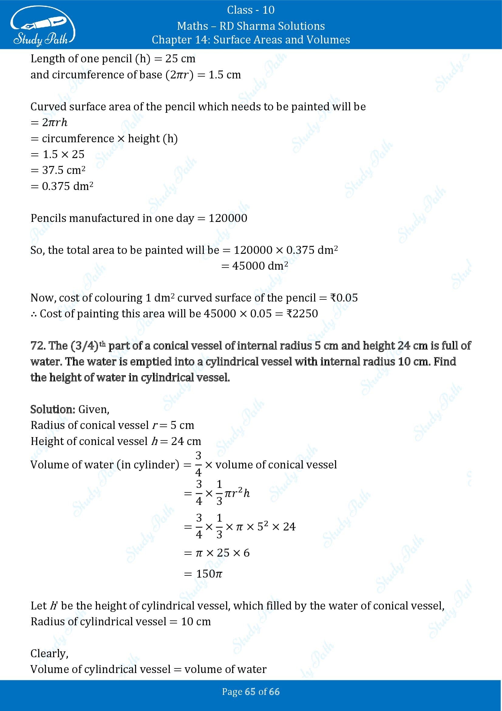 RD Sharma Solutions Class 10 Chapter 14 Surface Areas and Volumes Exercise 14.1 00065