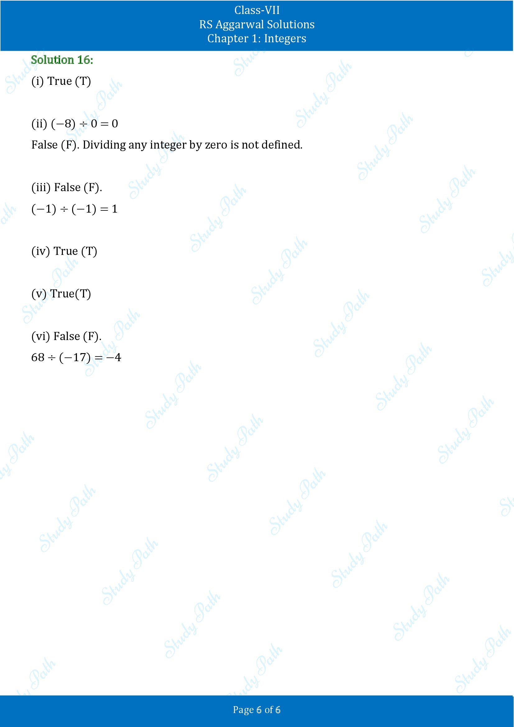 RS Aggarwal Solutions Class 7 Chapter 1 Integers Test Paper 00006