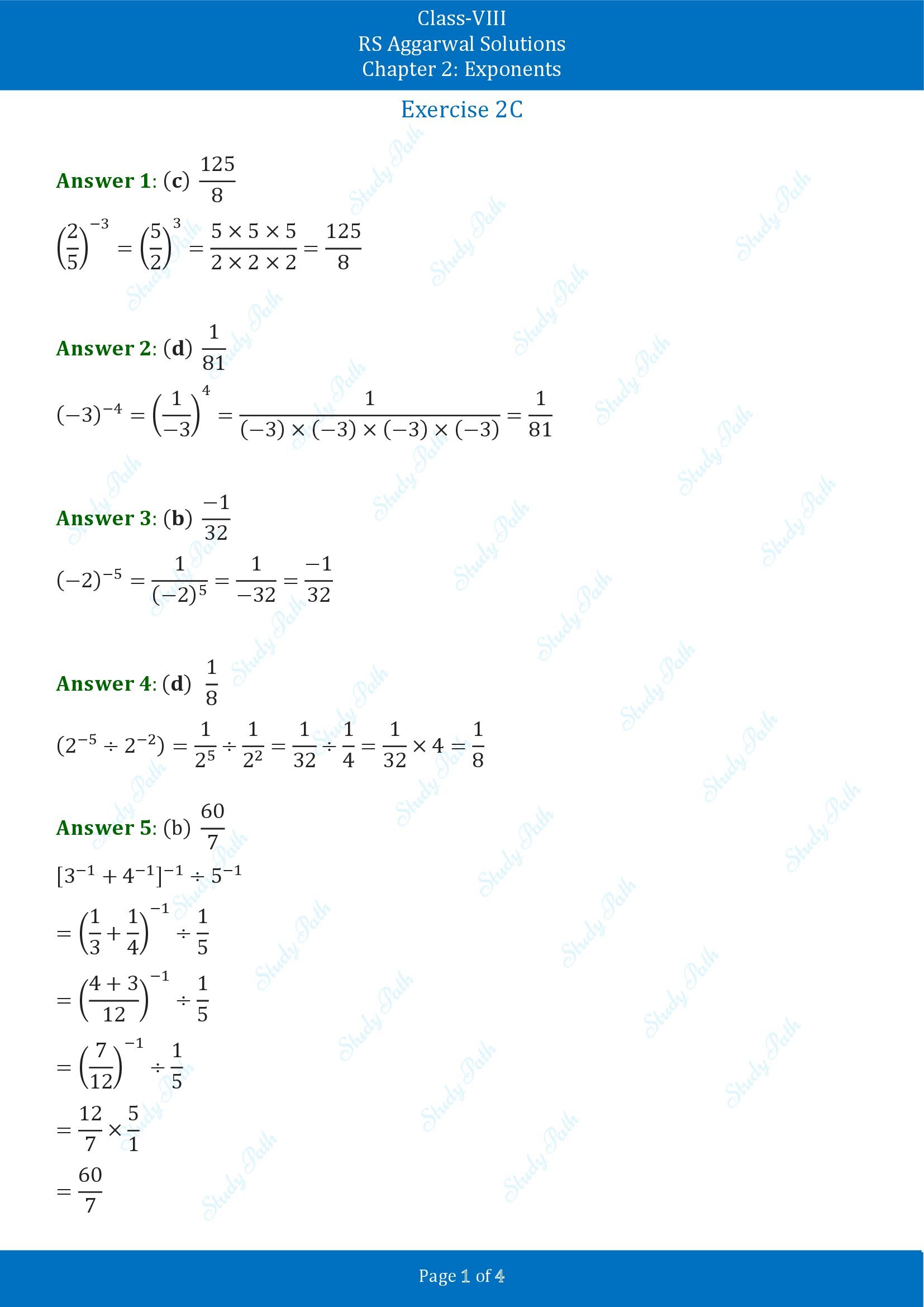 RS Aggarwal Solutions Class 8 Chapter 2 Exponents Exercise 2C MCQs 00001