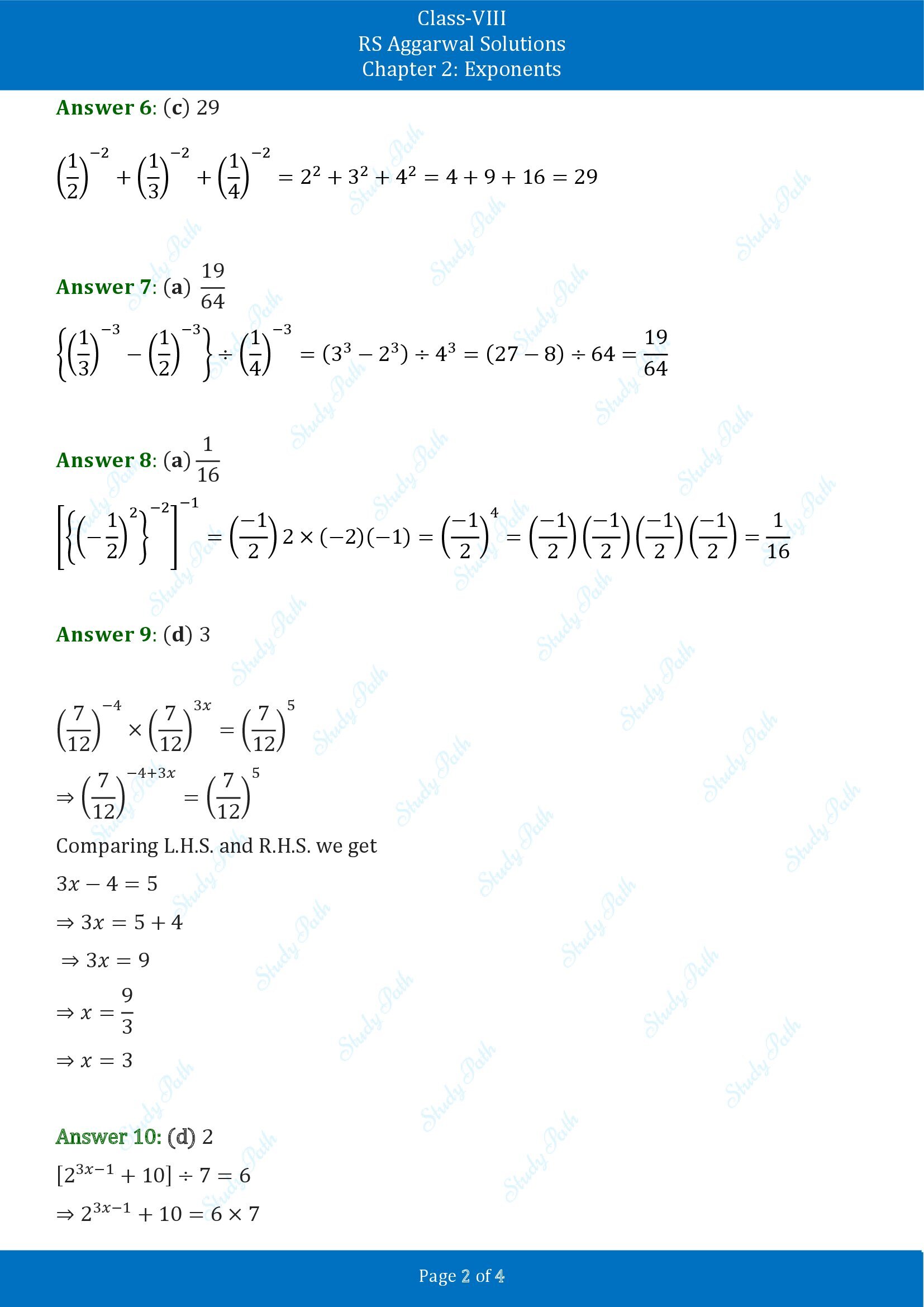 RS Aggarwal Solutions Class 8 Chapter 2 Exponents Exercise 2C MCQs 00002