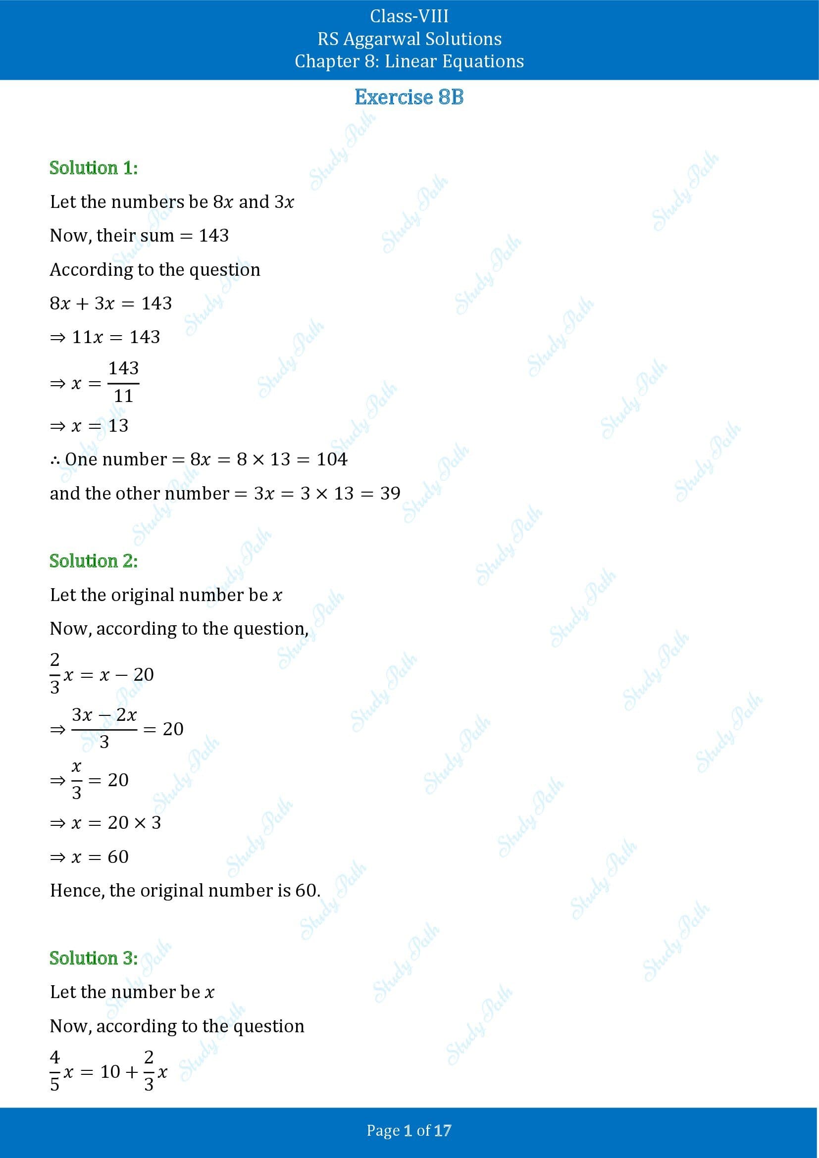 RS Aggarwal Solutions Class 8 Chapter 8 Linear Equations Exercise 8B 00001