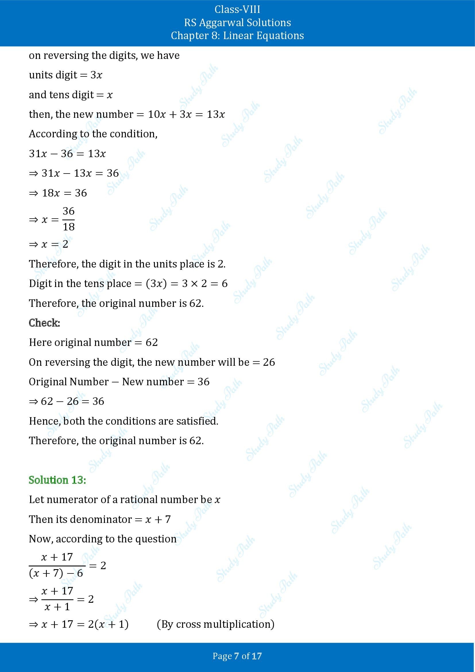 RS Aggarwal Solutions Class 8 Chapter 8 Linear Equations Exercise 8B 00007