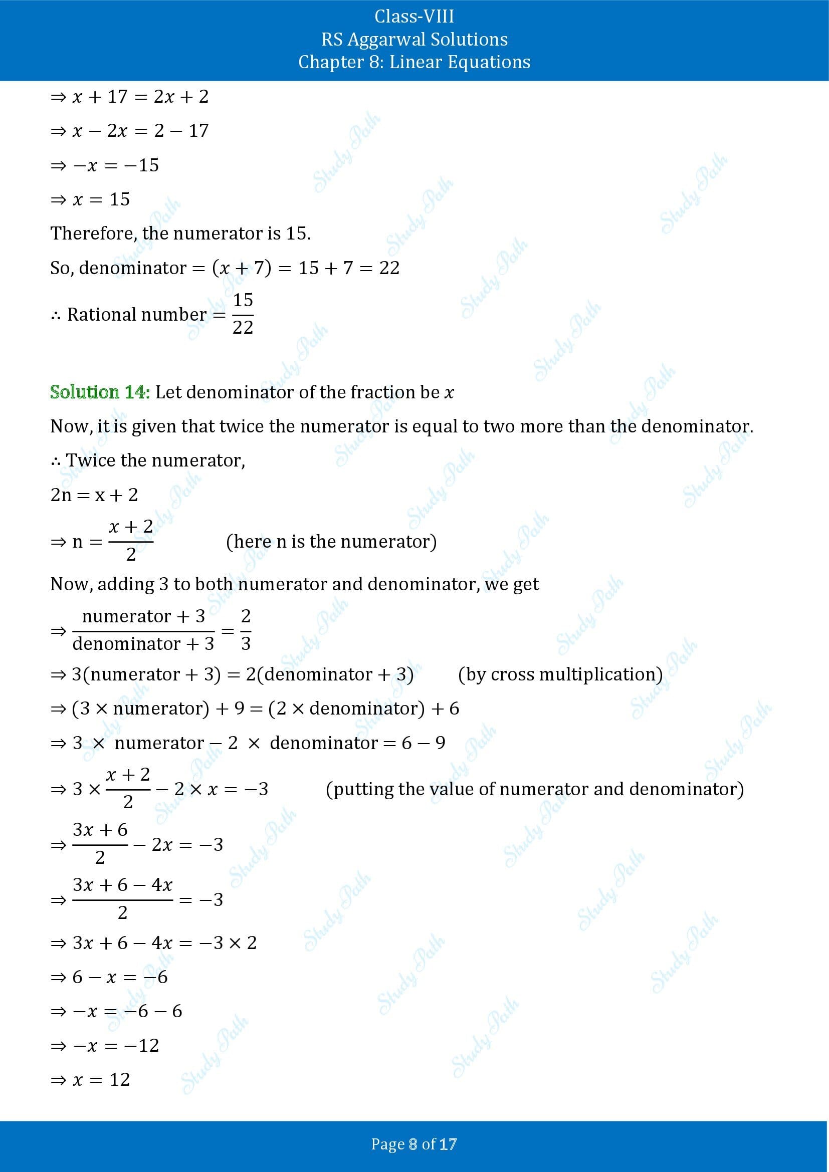 RS Aggarwal Solutions Class 8 Chapter 8 Linear Equations Exercise 8B 00008