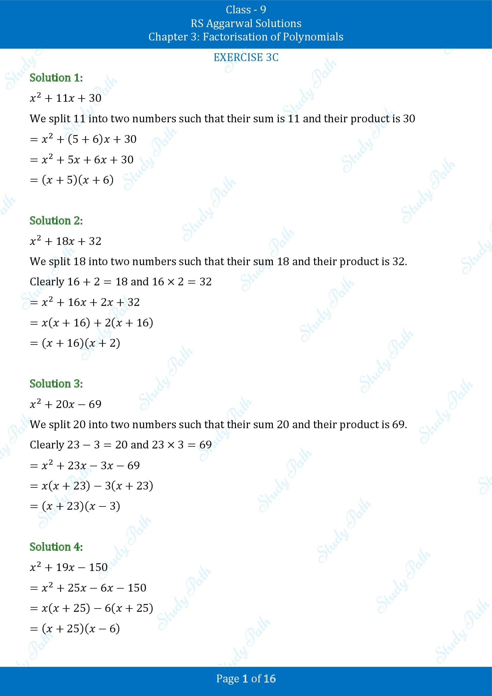RS Aggarwal Solutions Class 9 Chapter 3 Factorisation of Polynomials Exercise 3C 00001