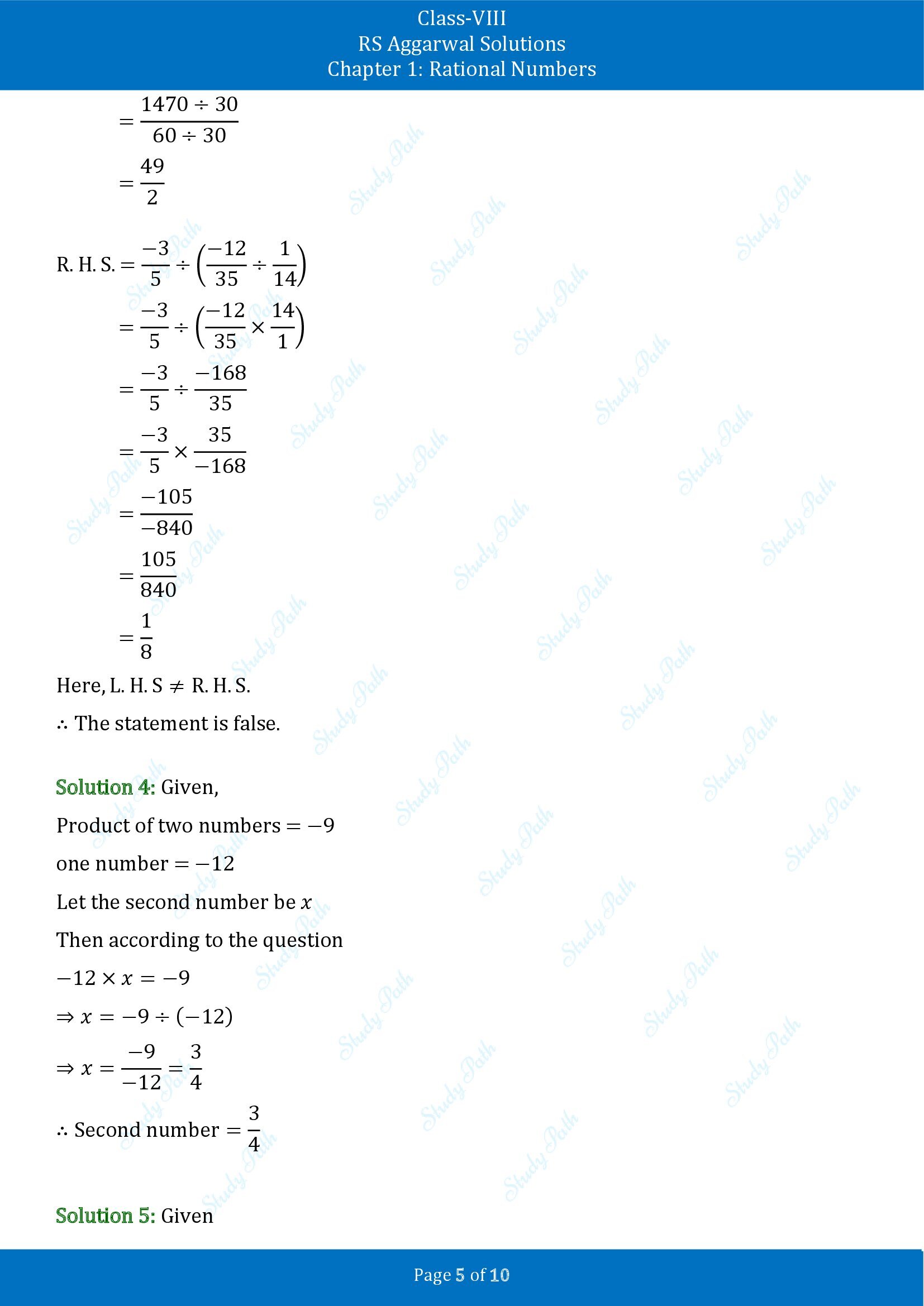 RS Aggarwal Solutions Class 8 Chapter 1 Rational Numbers Exercise 1E 00005