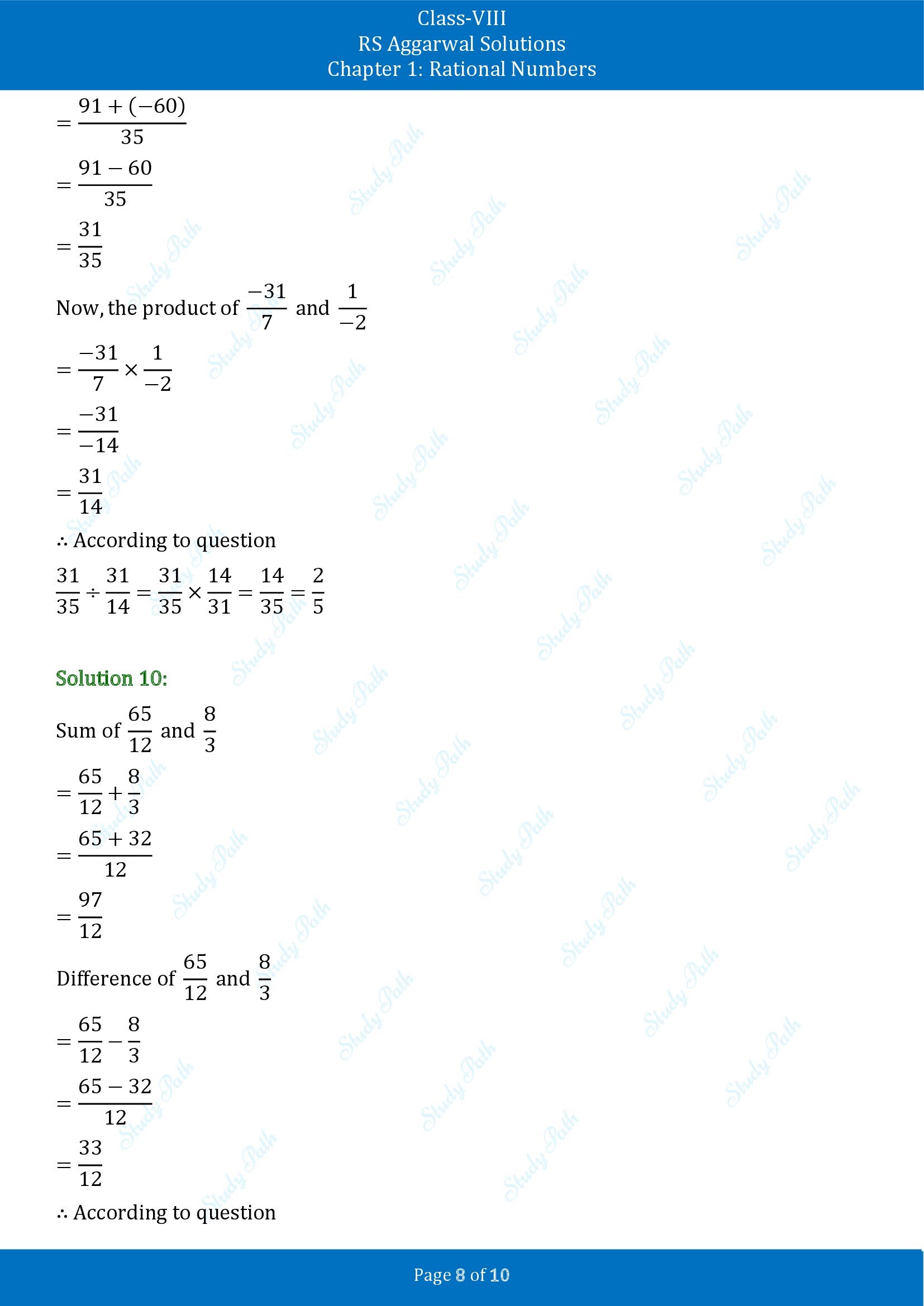 RS Aggarwal Solutions Class 8 Chapter 1 Rational Numbers Exercise 1E 00008