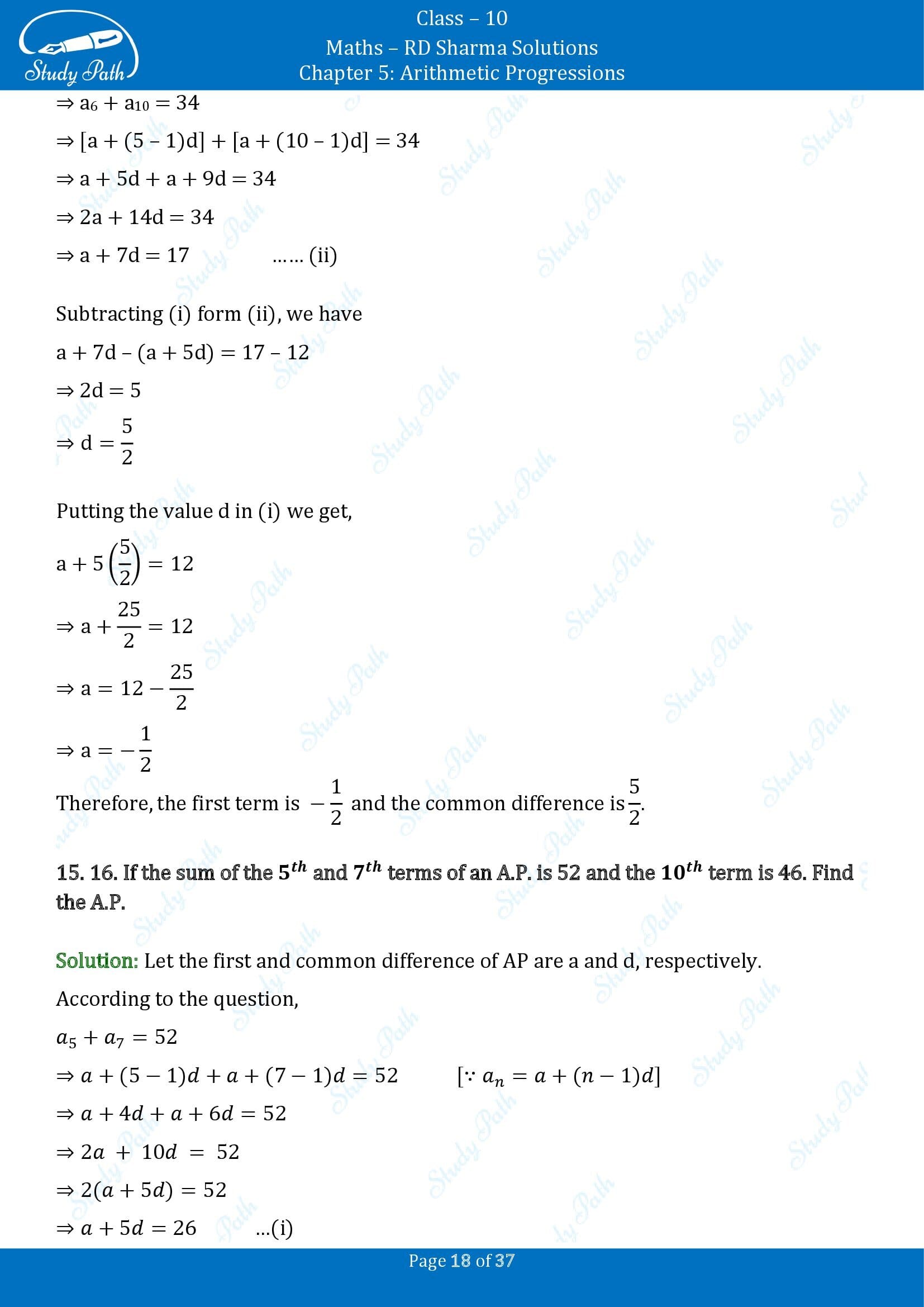RD Sharma Solutions Class 10 Chapter 5 Arithmetic Progressions Exercise 5.4 00018