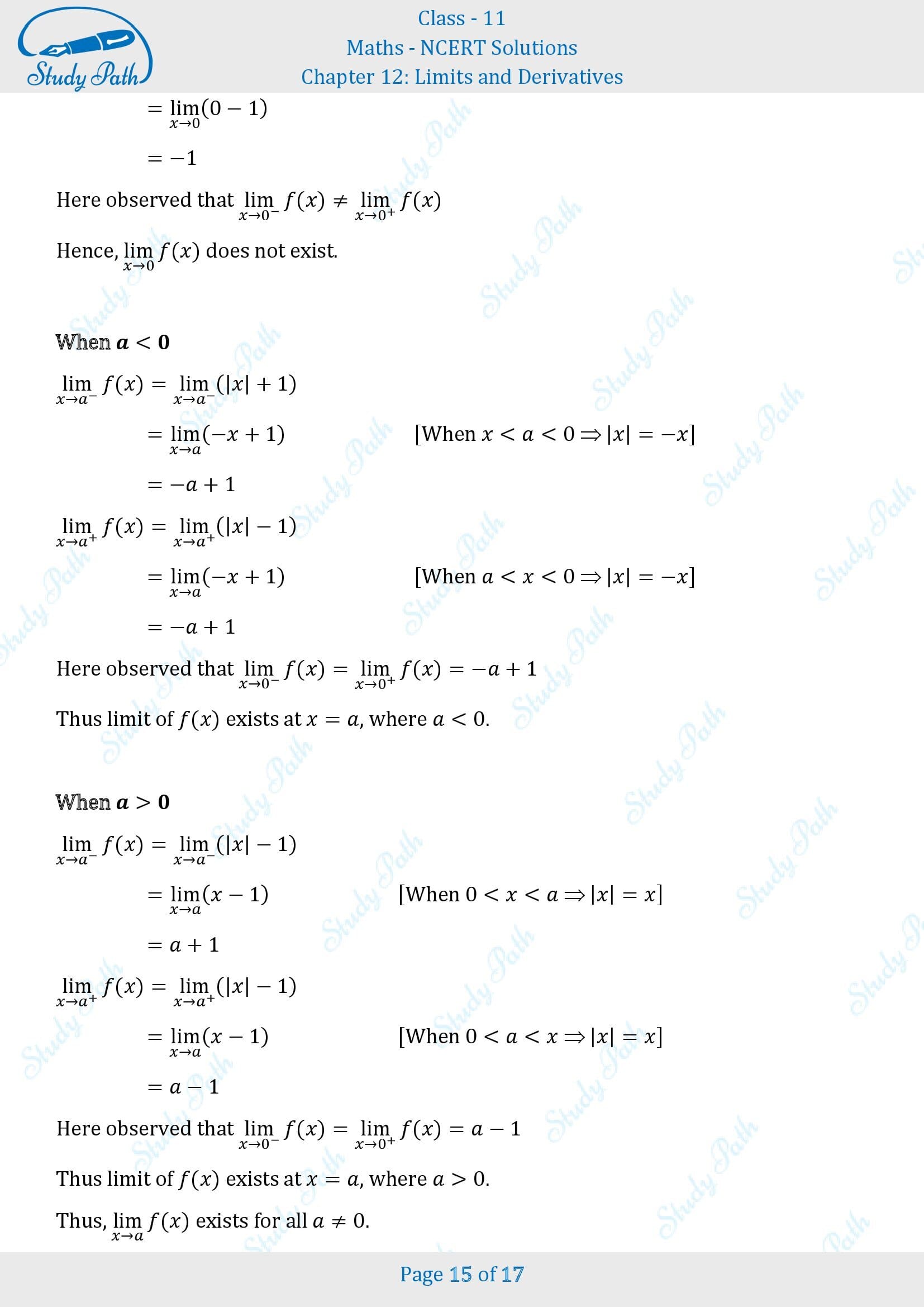 NCERT Solutions for Class 11 Maths Chapter 12 Limits and Derivatives Exercise 12.1 00015