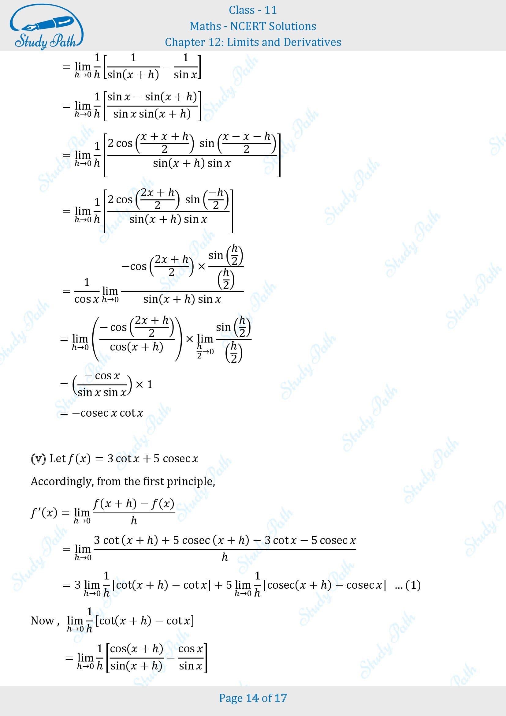 NCERT Solutions for Class 11 Maths Chapter 12 Limits and Derivatives Exercise 12.2 00014