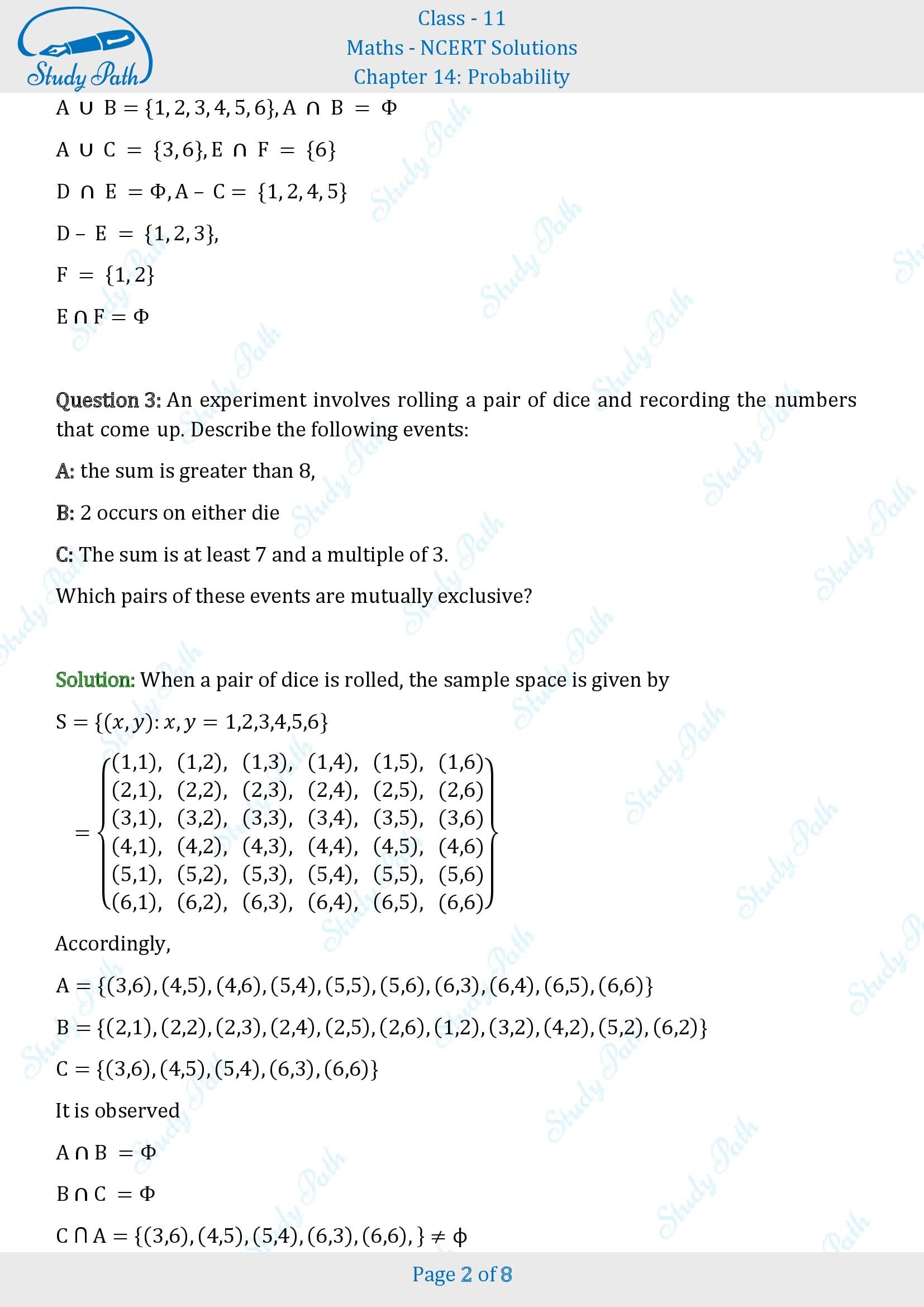 NCERT Solutions for Class 11 Maths Chapter 14 Probability Exercise 14.1 00002