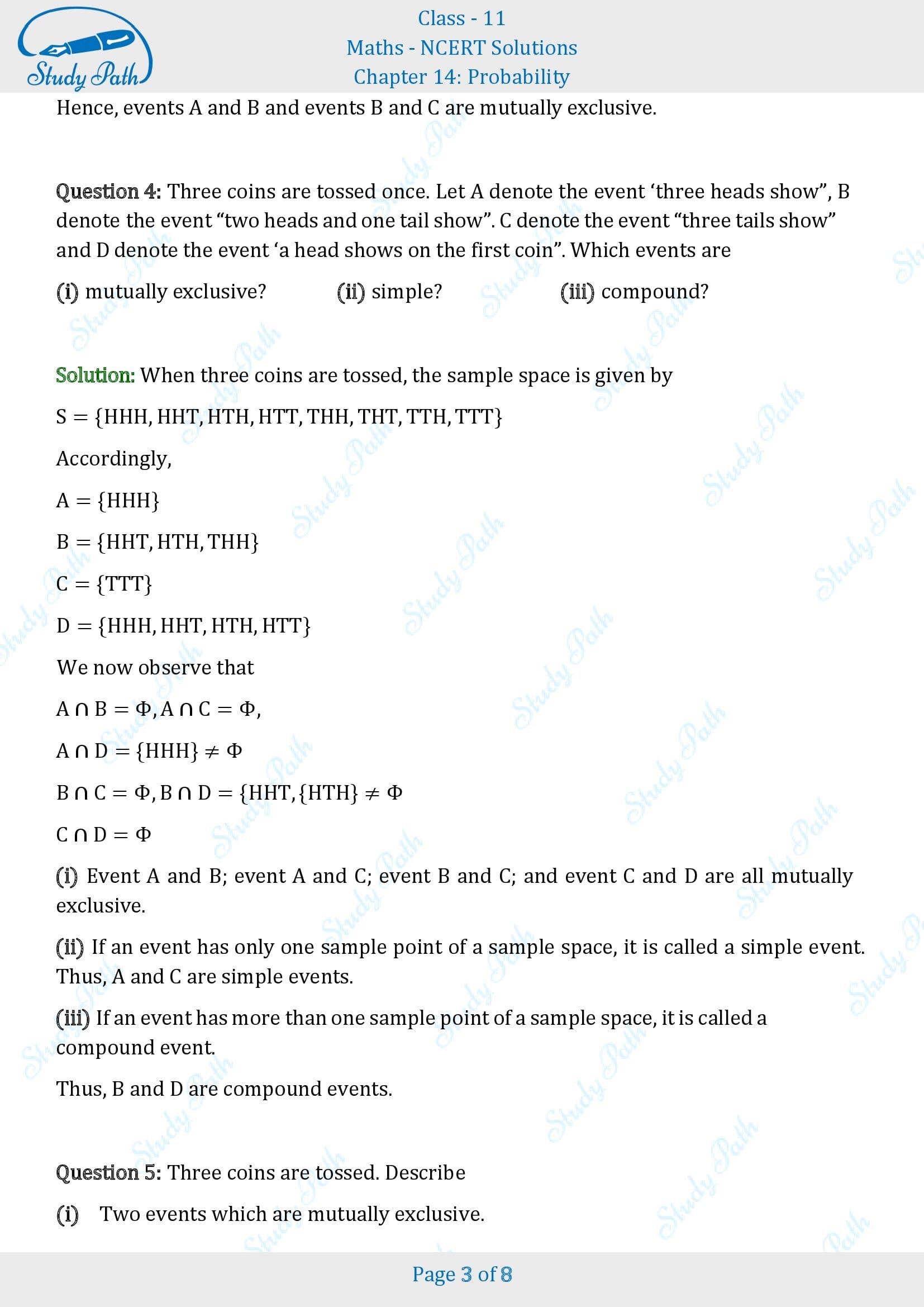 NCERT Solutions for Class 11 Maths Chapter 14 Probability Exercise 14.1 00003