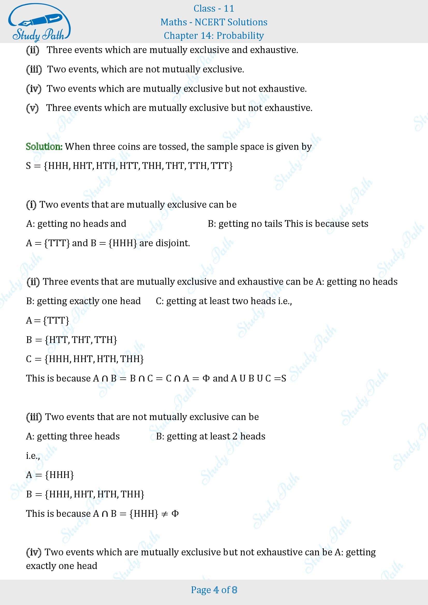 NCERT Solutions for Class 11 Maths Chapter 14 Probability Exercise 14.1 00004