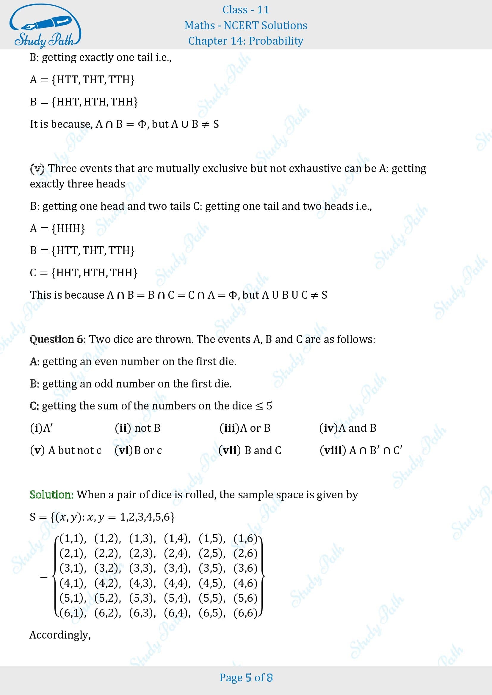 NCERT Solutions for Class 11 Maths Chapter 14 Probability Exercise 14.1 00005